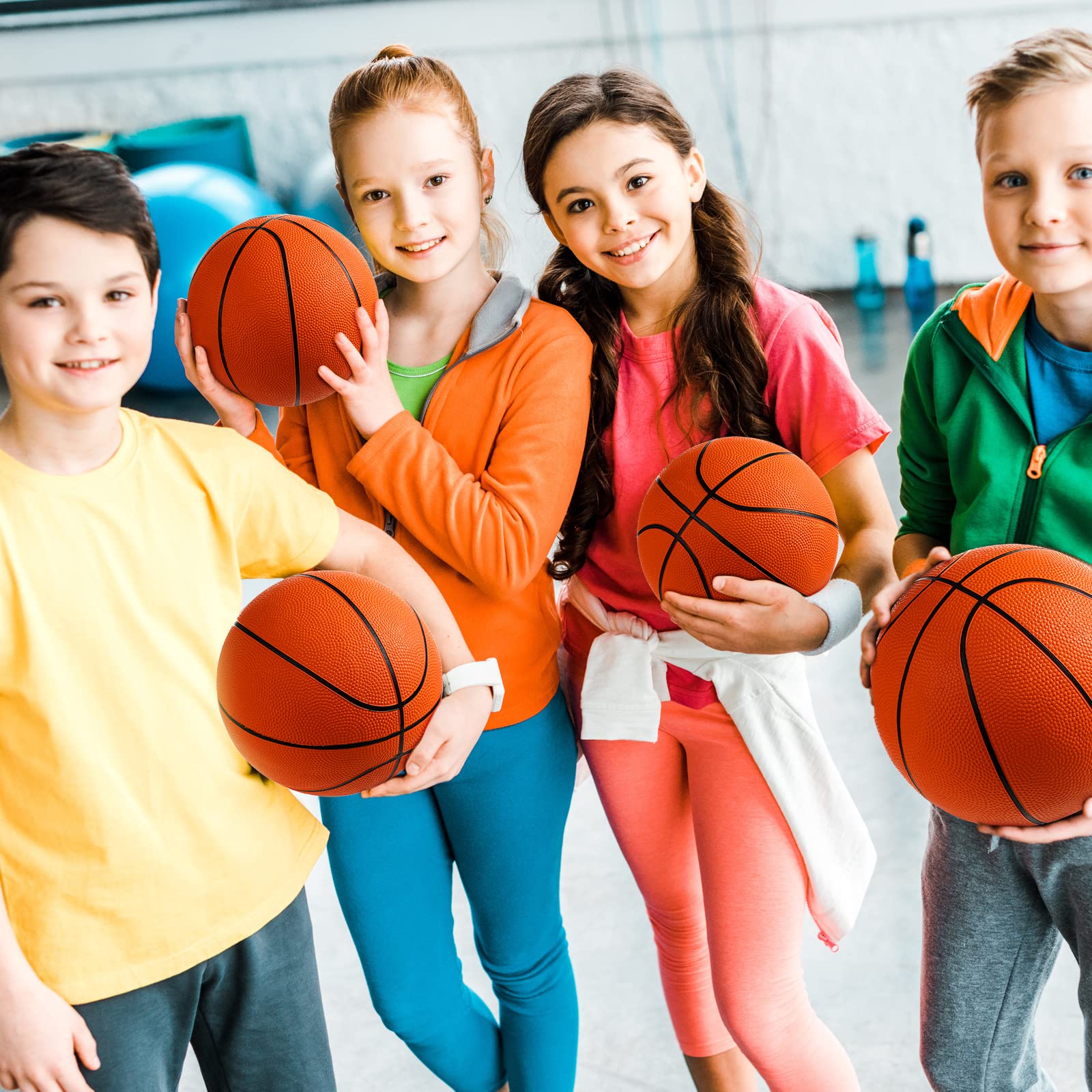 Vinsot 8-Pack Mini Rubber Basketball Set with 7-Inch Hoop & Air Pump - Perfect for Beginners, Arcade Games, Indoor/Outdoor Play, Pool Parties & Kids' Birthday Favors (Orange)