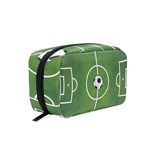 Soccer Green Field Cosmetic Makeup Bag - Portable Travel Train Case for Sports & Football Toiletry Organizer - Multifunction Storage Bag for Gym, Travel & Outdoor Activities