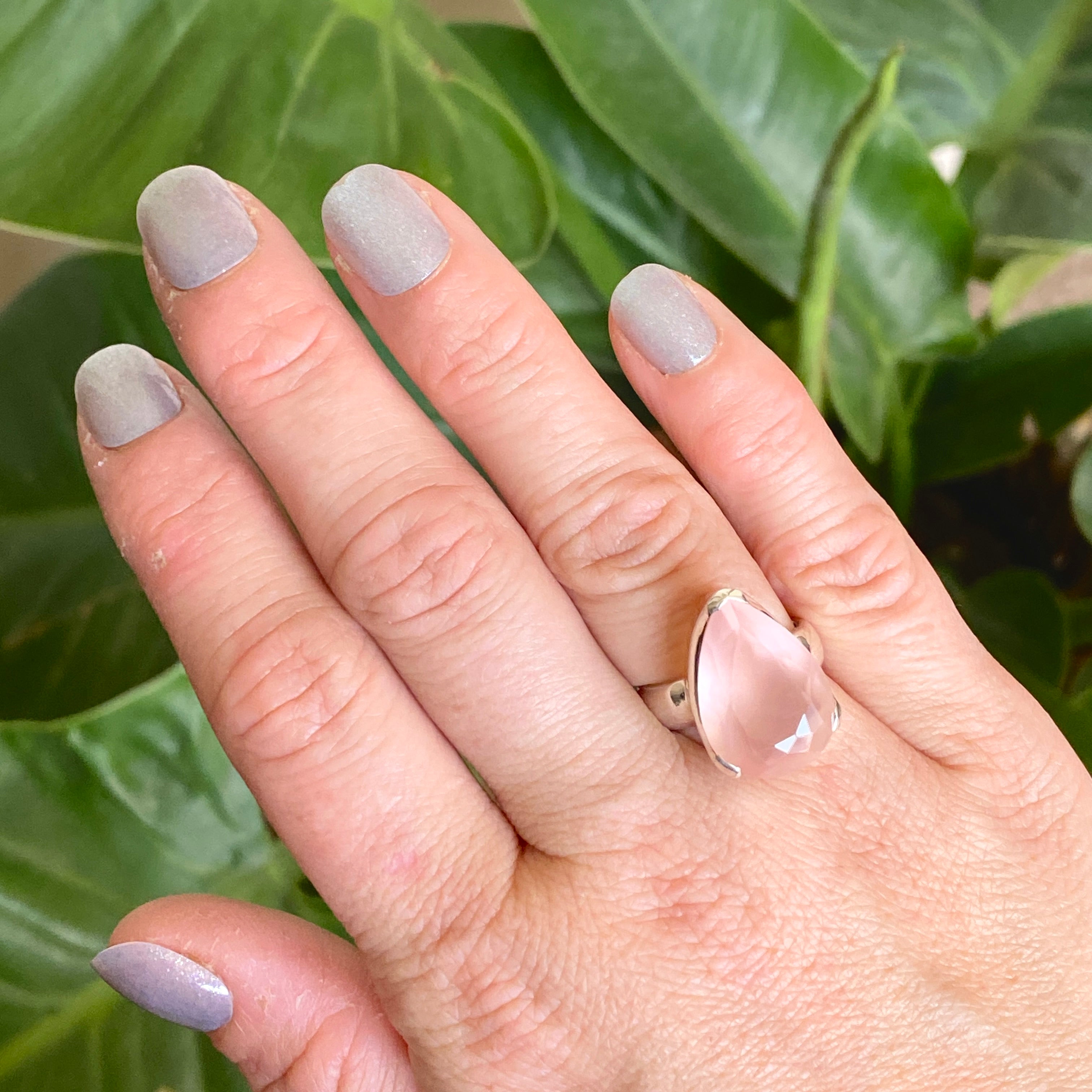 Rose Quartz Teardrop Faceted Ring - Size 7 - KRGJ3322 - Elegant Jewelry for Women, Wedding Gift, Spiritual Healing & Everyday Wear