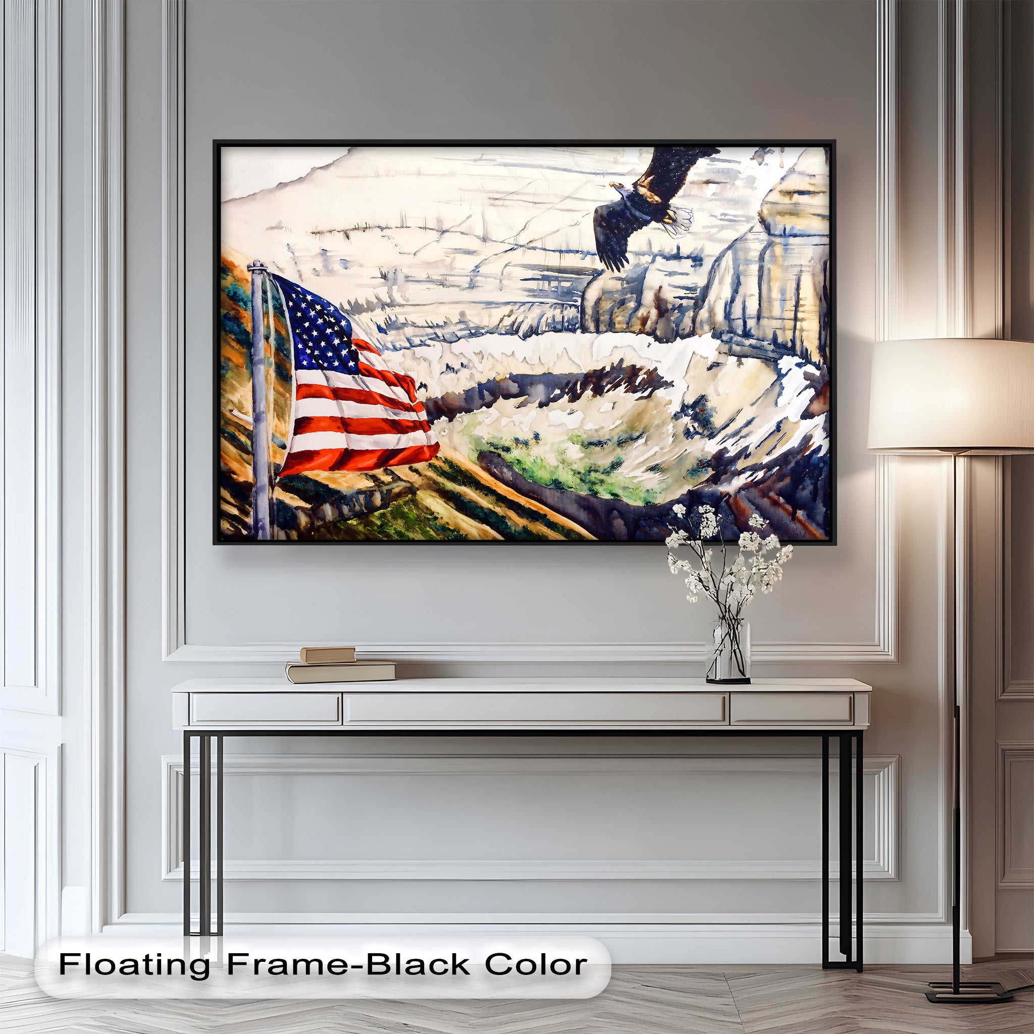 Patriotic Oil Painting of American Flag and Bald Eagle - Perfect for Home Decor, Office Wall Art & Gift for Independence Day