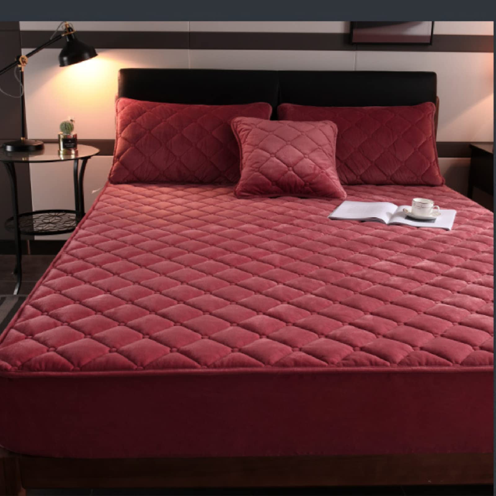 Queen Size Velvet Fitted Sheet - Warm Thick Mattress Cover for Twin/Full/Queen/King Beds - Purple 180x200cm - Perfect for Winter Comfort
