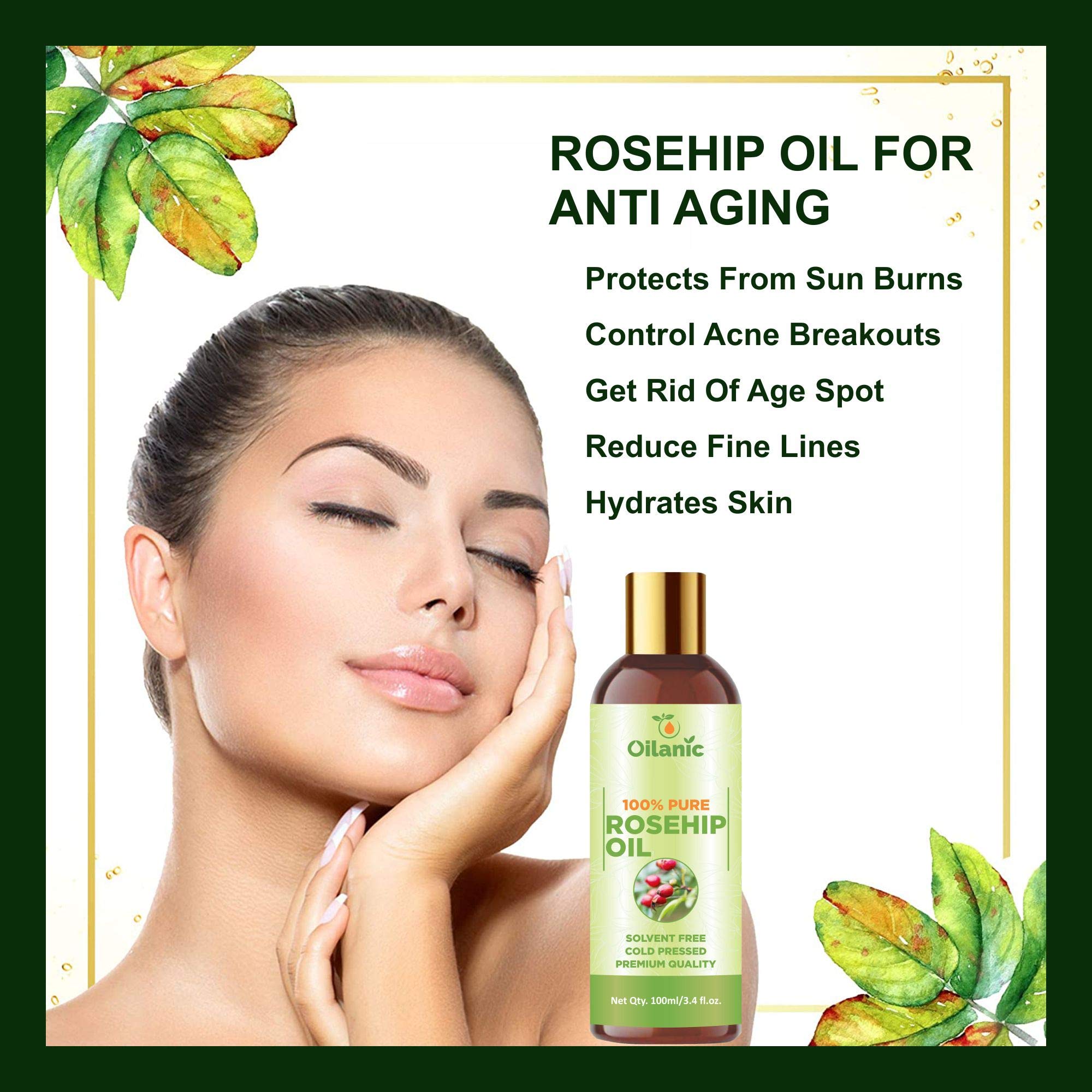 Oilanic 100% Pure & Natural Castor Oil & Rosehip Oil Combo Pack - 2 Bottles (100ml Each, 200ml Total) for Hair Growth, Skin Care & Eyelash Enhancement - Perfect for DIY Beauty Treatments & Massage Therapy
