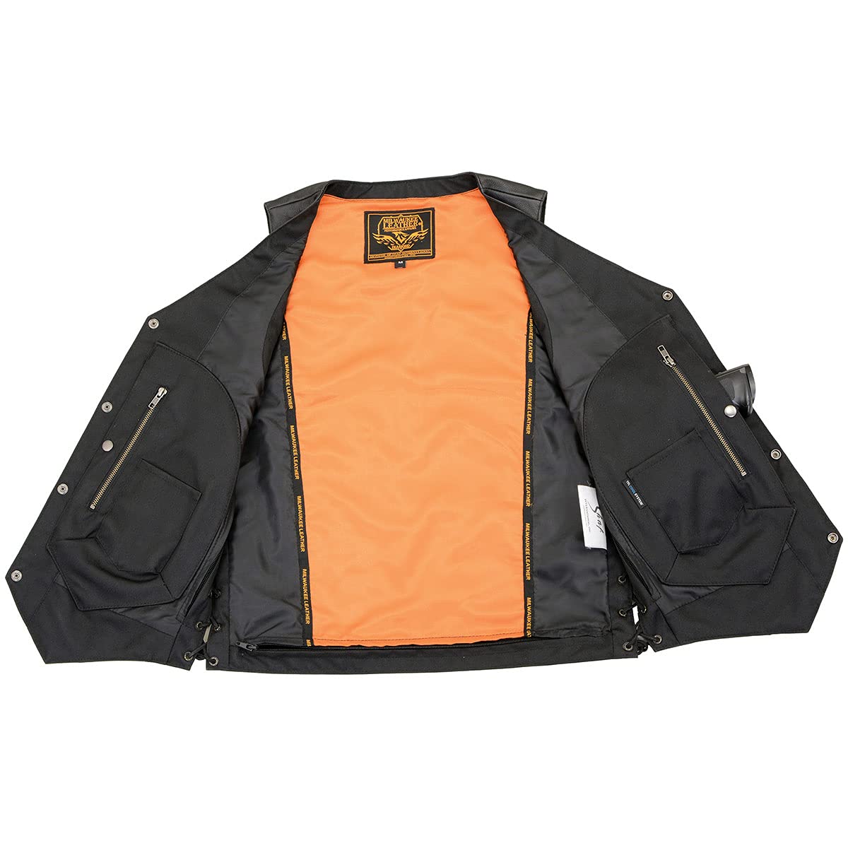 Milwaukee Leather MLM3541 Men's Roulette Black Premium Motorcycle Vest - 10 Pockets, Cool-Tec Leather Treatment | Durable Biker Jacket for Riding & Outdoor Adventures