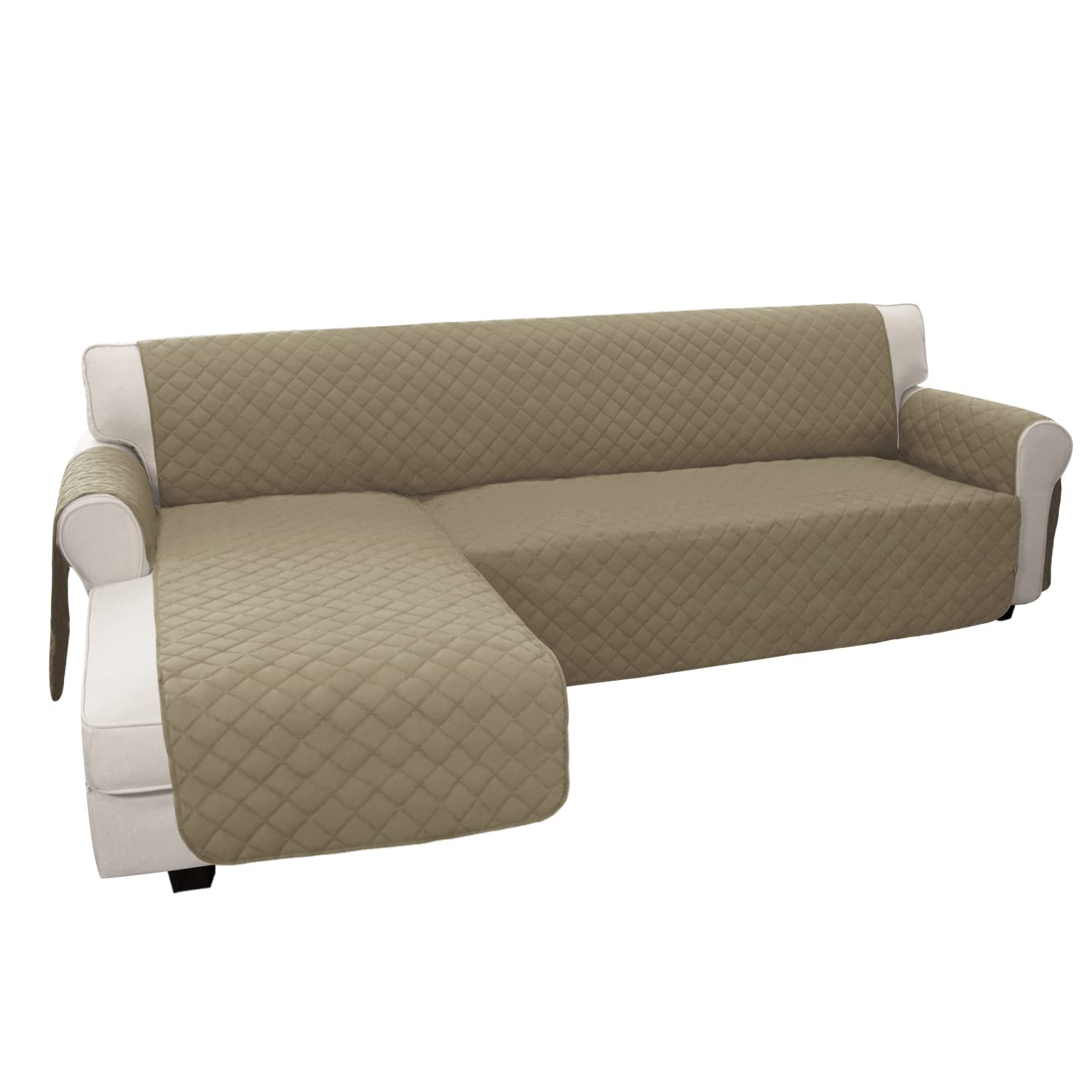 Reversible L-Shaped Sofa Slipcover for Sectional Couch & Chaise Lounge - Pet & Kid Friendly Furniture Protector Cover (Small, Beige/Beige) - Perfect for Living Room, Family Room & Home Theater Seating Protection