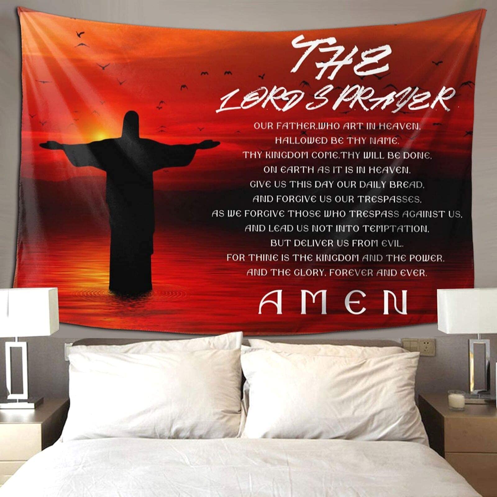 UEJUNBO Christian Tapestry - Jesus Wall Hanging with Serenity Prayer, Red Religious Home Decor for Bedroom & Living Room (90x60 inches) | Perfect for Spiritual Meditation, Prayer Space & Boho Aesthetic Wall Decor
