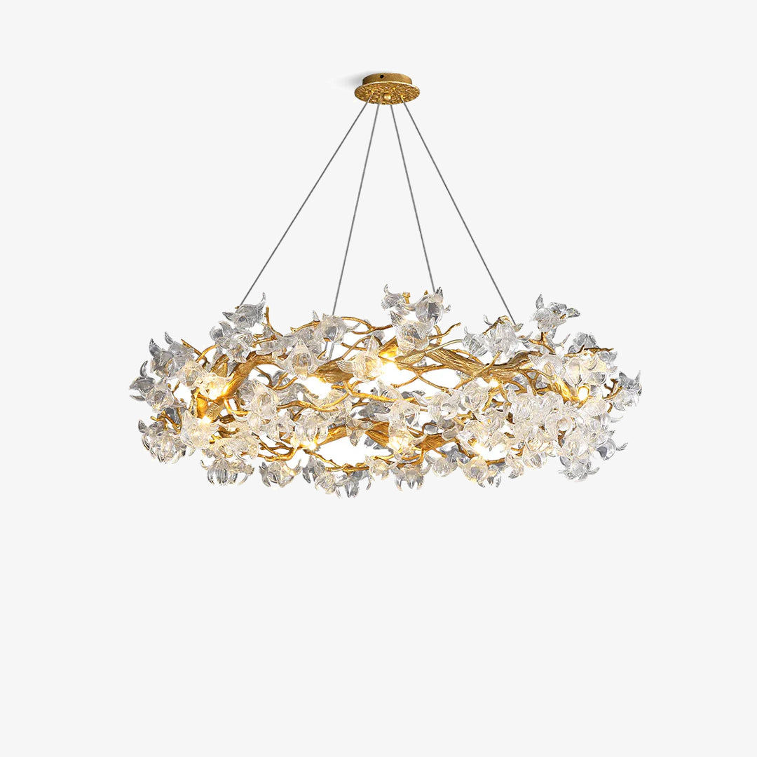 Petala Crystal Round Chandelier - Elegant Ceiling Light Fixture for Dining Room, Bedroom & Living Room | Modern Home Decor Lighting | Dimmable LED Chandelier for Wedding & Luxury Interior Design