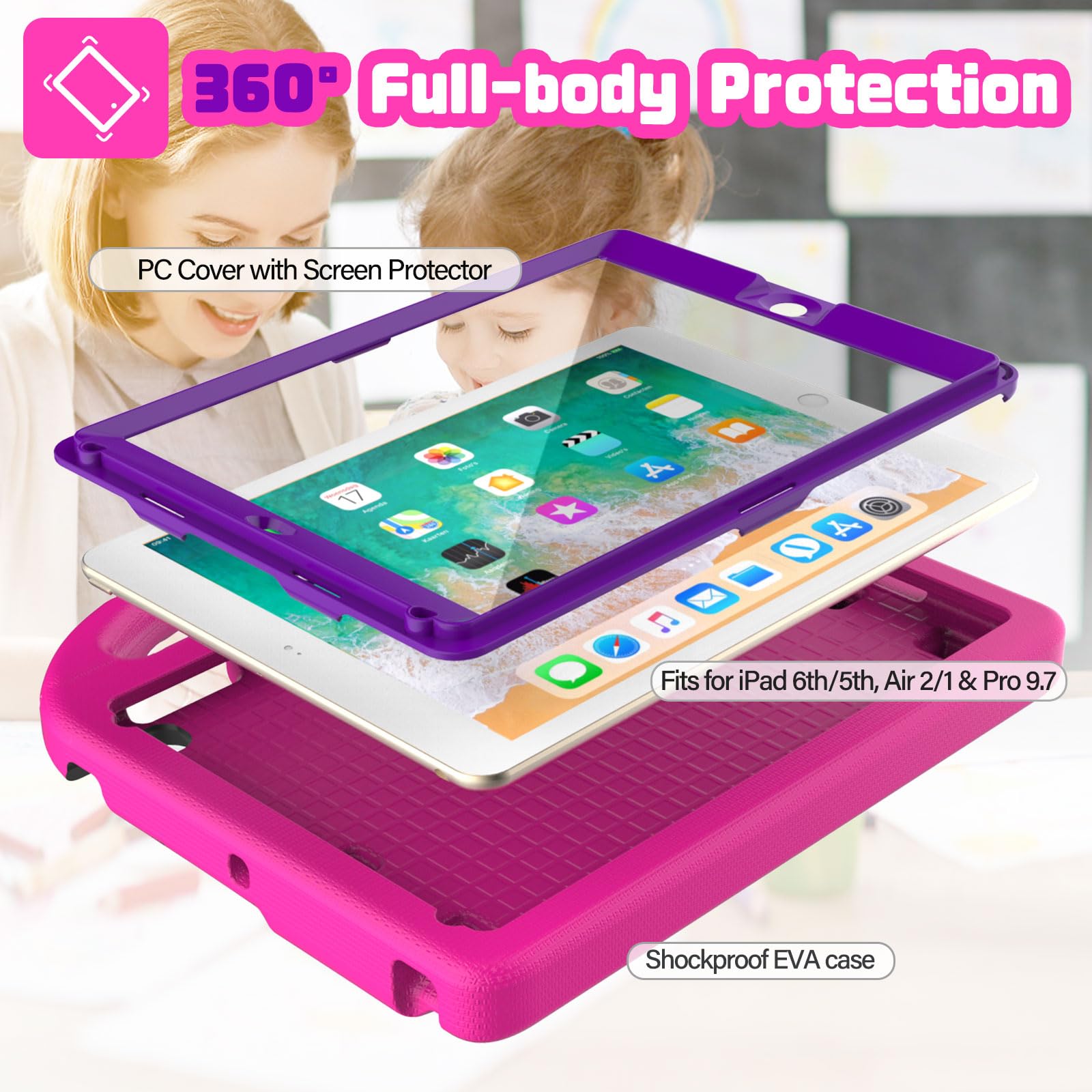 YIHE Shockproof Kids iPad Case for iPad 6th/5th Gen (9.7