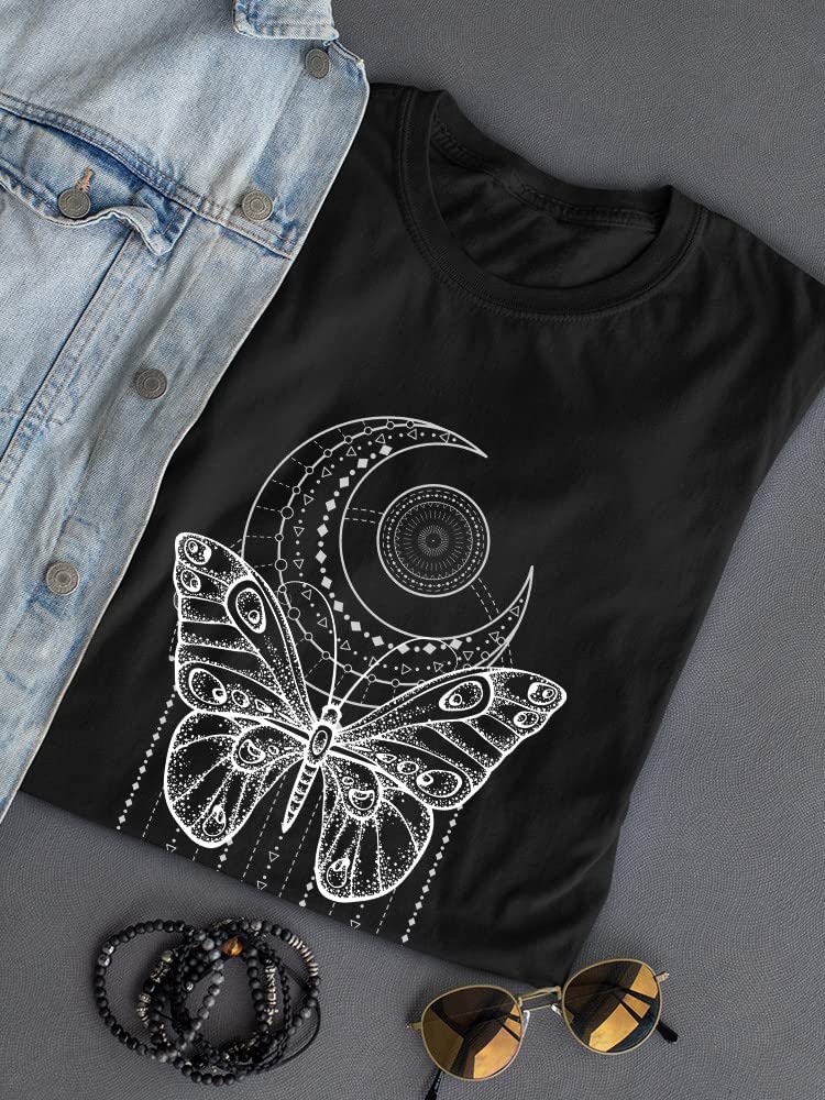 Butterfly with Moon and Arrows Women's T-Shirt - Trendy Graphic Tee for Casual Wear, Street Style & Festival Outfits
