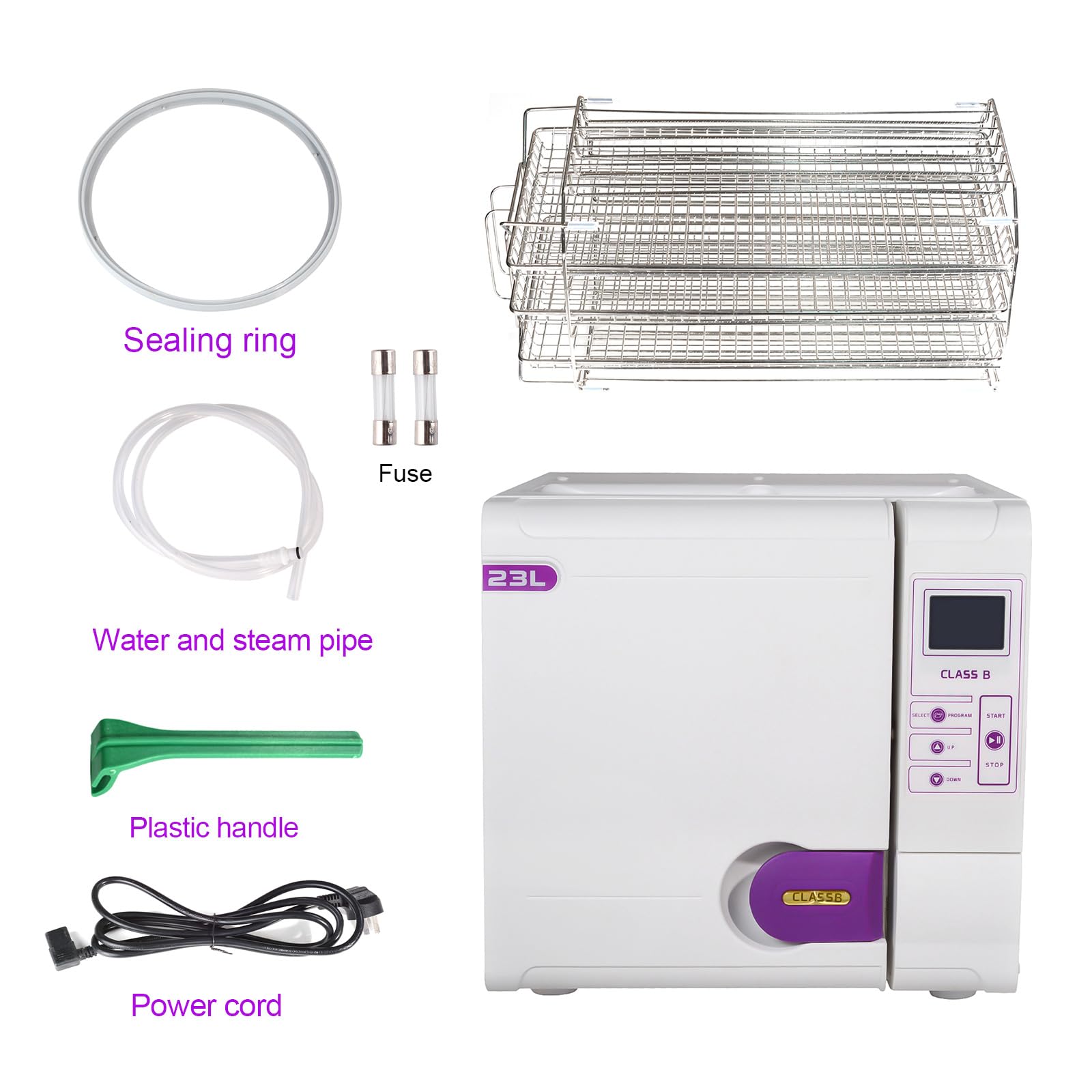 EustomA 18L/23L Class B Autoclave Sterilizer - Full Automatic, 3 Pre-Vacuum Cycles, Blue LCD Display, Benchtop Lab Equipment for Dental Clinics, Hospitals & Laboratories (JQ-23 23L Model) - Perfect for Medical Instrument Sterilization and Laboratory Use