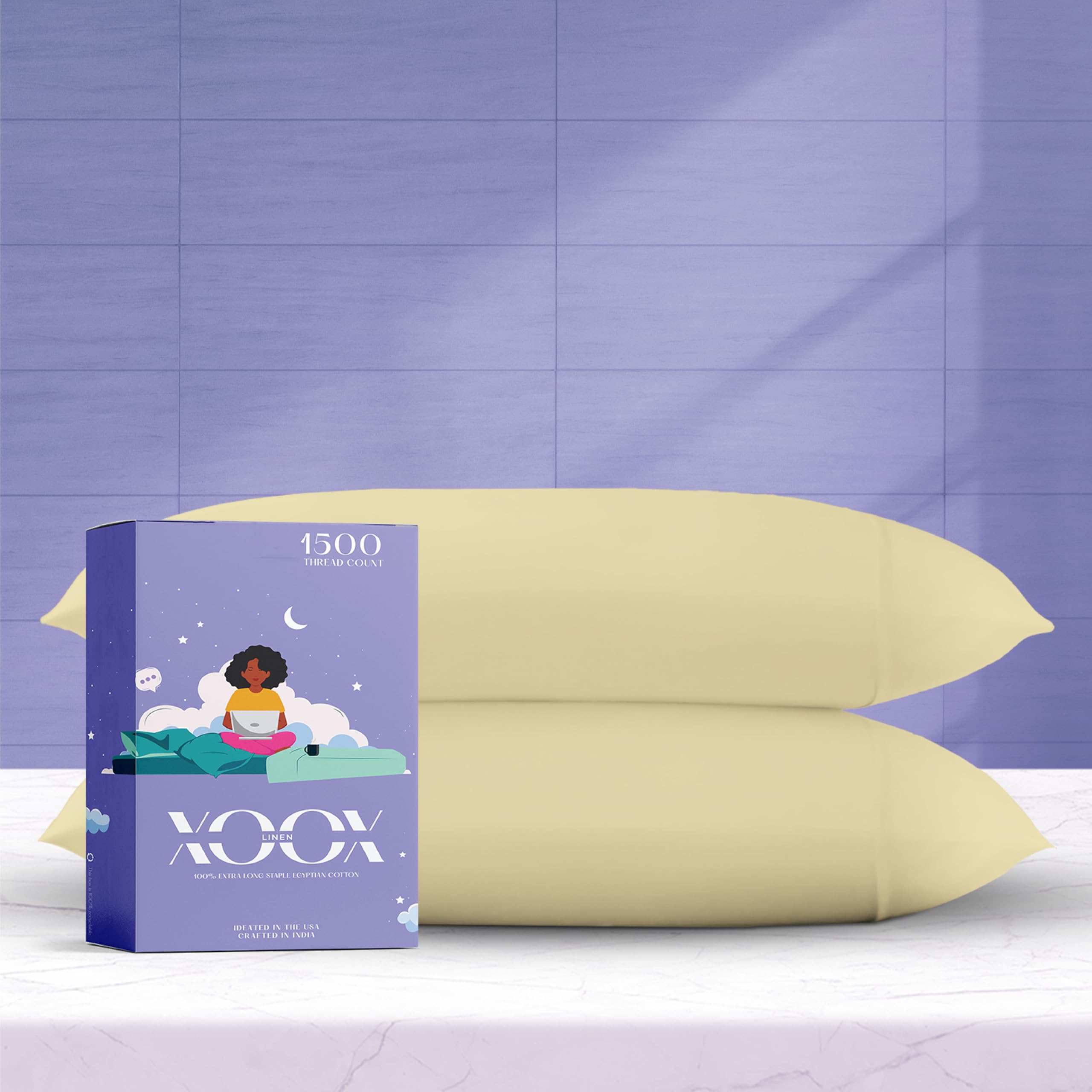 Premium 100% Egyptian Cotton Pillowcase Set of 2 - Luxury 1500 Thread Count Sateen Standard/Queen Size Beige Pillow Covers | Silky Soft Breathable Linen Pillow Cases for Bedroom, Hotel & Home Decor (Fits Standard & Queen Pillows)