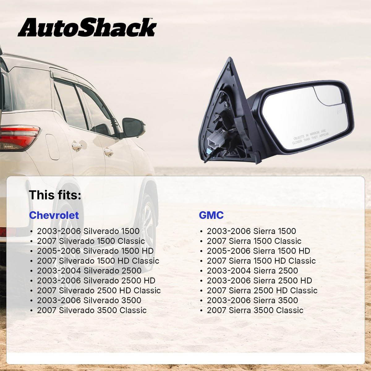 AutoShack Power Black Textured Heated Manual Folding Towing Mirrors - Driver & Passenger Side Pair Replacement for 2007 Chevrolet Silverado 1500/2500HD Classic V8 4WD (KAPGM1320355PR) | Enhanced Visibility for Safe Towing & Highway Driving