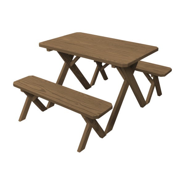 Yellow Pine Cross-Legged Picnic Table with 2 Benches - Outdoor Dining Set for Backyard, Garden, Park & Camping