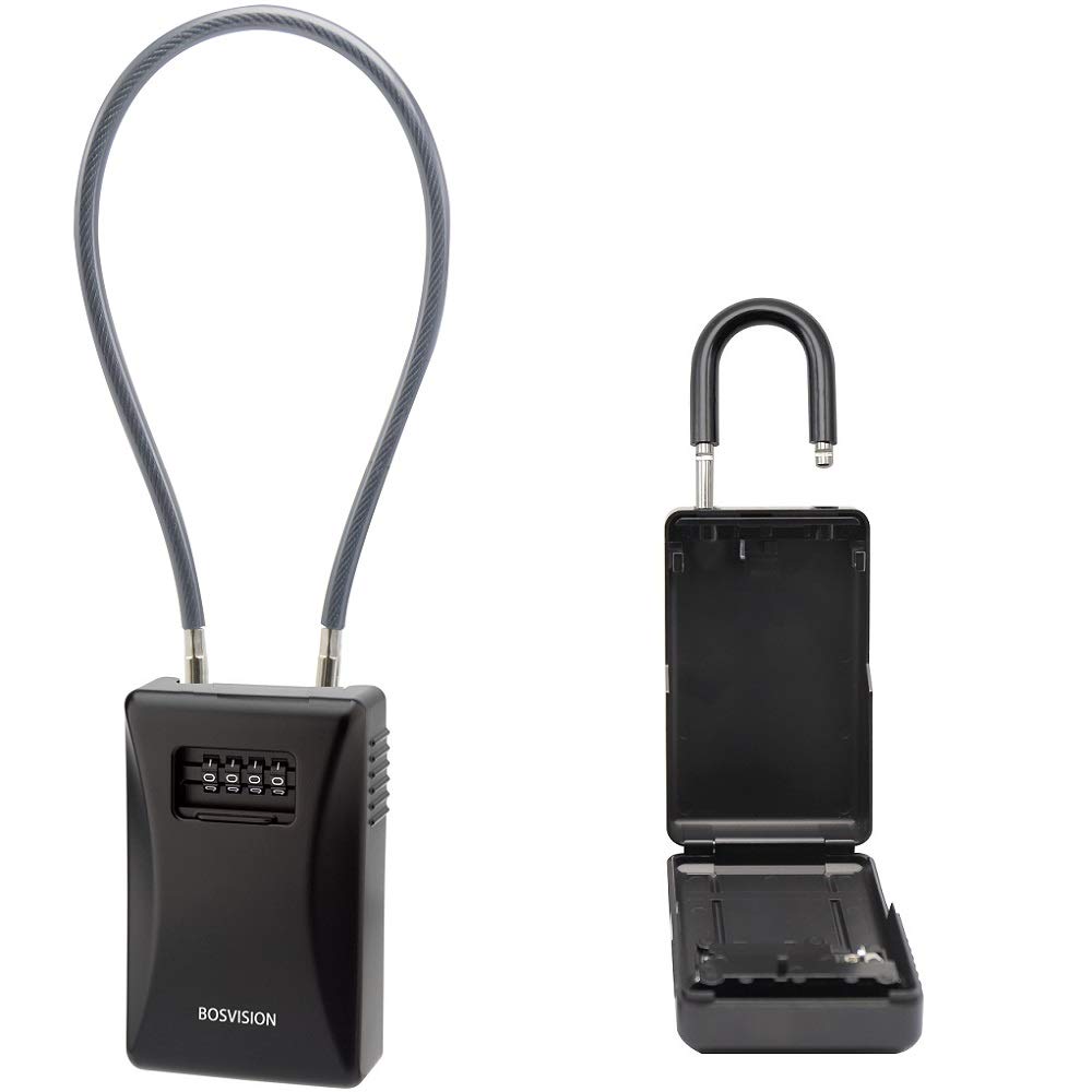 Bosvision Key Lock Box with Detachable Shackle - 4 Digit Combination Lock, Large Internal Storage for Keys - Secure Storage for Home, Office, and Travel Use