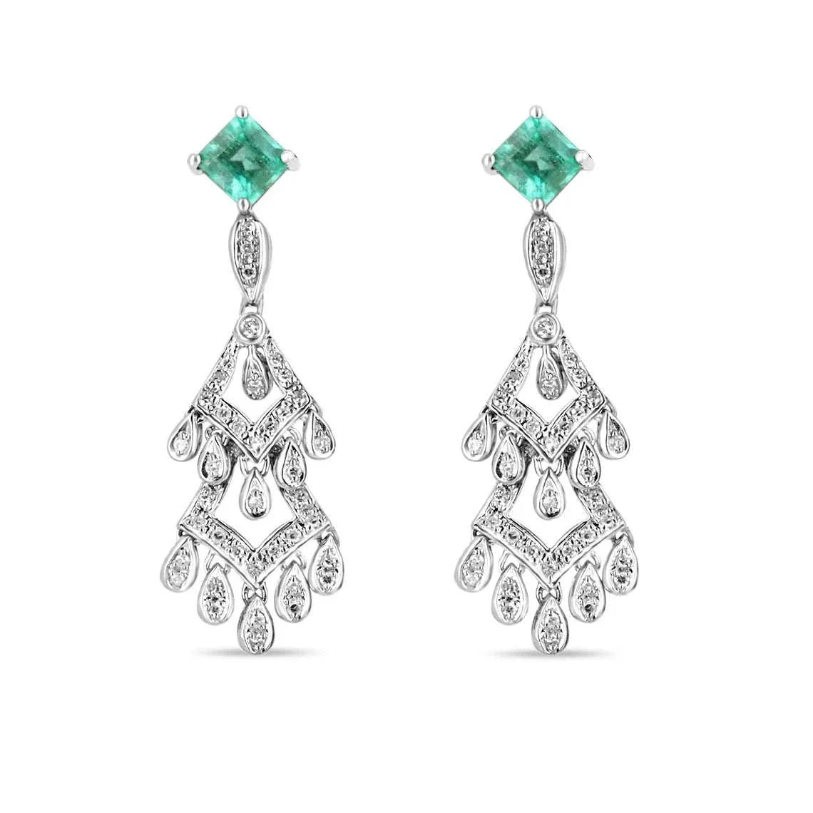 2.75tcw Emerald & Diamond Chandelier Dangle Earrings in 14K Gold - Elegant Dangling Jewelry for Weddings, Parties & Special Occasions
