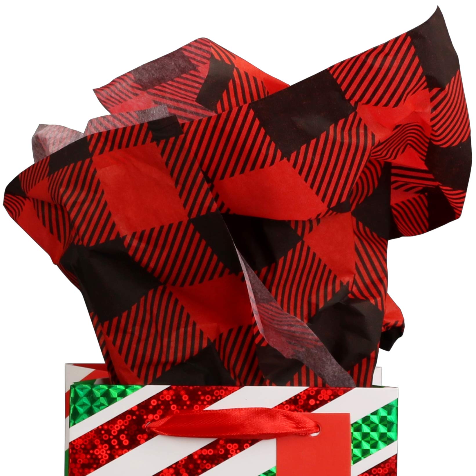 Iconikal Christmas Tissue Paper - Red Buffalo Plaid & Black Gingham Holiday Gift Wrap (20x20 Inches, 60 Sheets) for Present Wrapping, Party Decorations and Festive Crafts