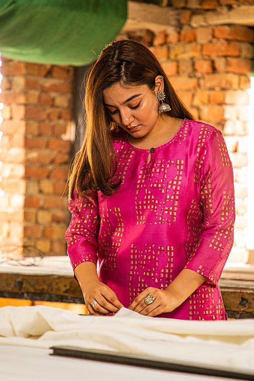 Bahar Chanderi Silk Kurti for Women - Elegant Traditional Indian Tunic Top for Festivals, Weddings & Casual Wear
