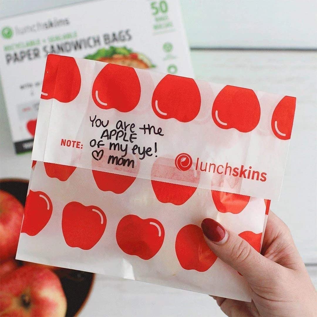 Eco-Friendly Lunchskins Paper Sandwich Bags - Sealable, Recyclable & Grease-Resistant Snack Bags for Kids & Adults - Self-Adhesive Closure Keeps Food Fresh - Perfect for School Lunches, Picnics, Office Meals & Home Use - BPA-Free Disposable Food Storage Solution