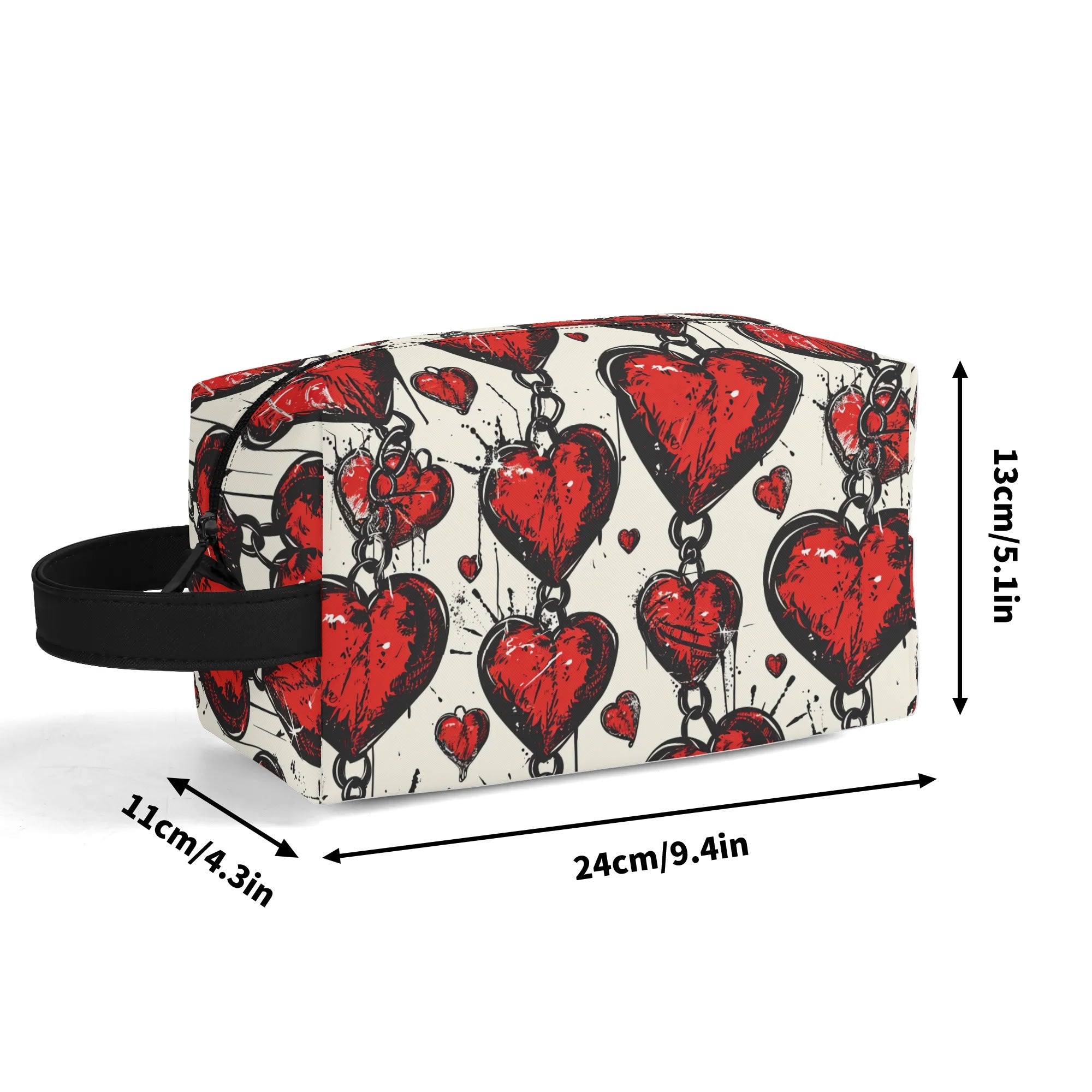 Chained Hearts Leather Toiletries Bag - Waterproof Travel Cosmetic Organizer for Women & Men - Perfect for Gym, Vacation & Business Trips