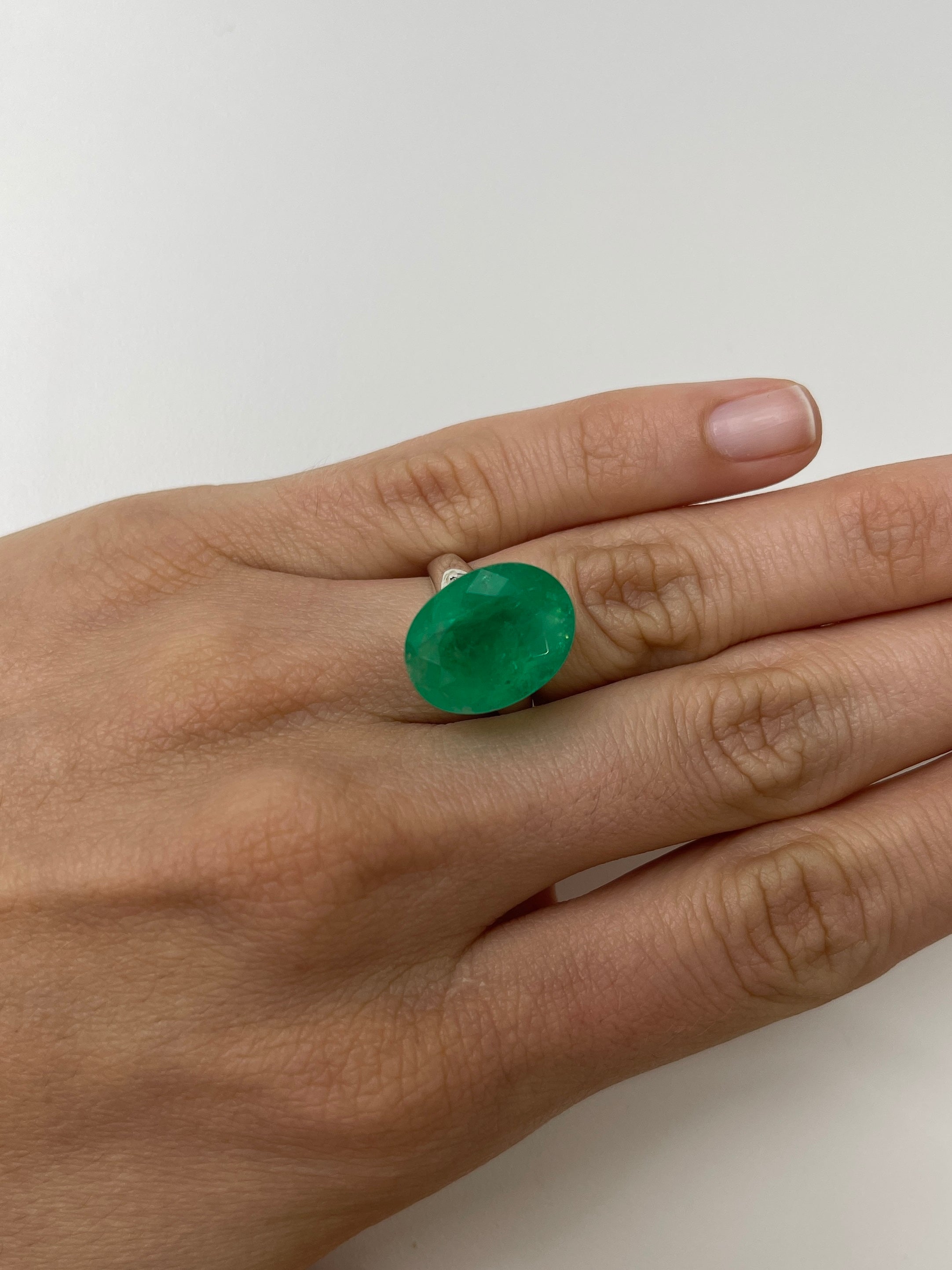 14.72 Carat Natural Colombian Emerald - 17.4x13.3mm Oval Cut Loose Gemstone, Vivid Grassy Green Color for Jewelry Making, Engagement Rings & Luxury Gifts