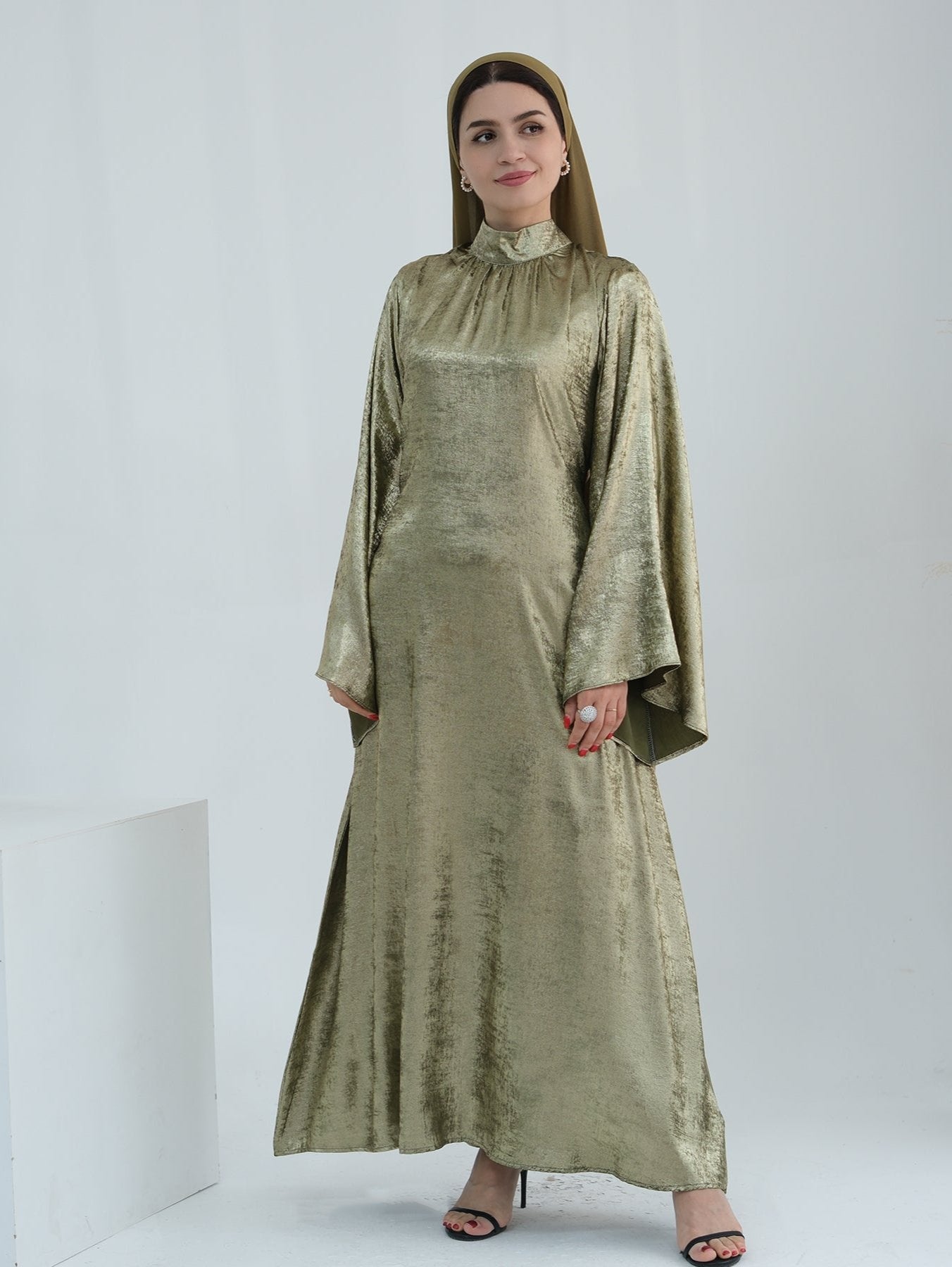 Bailey Shimmer Maxi Dress in Olive Green - Elegant Long Flowy Dress for Women, Perfect for Weddings, Parties & Summer Vacations