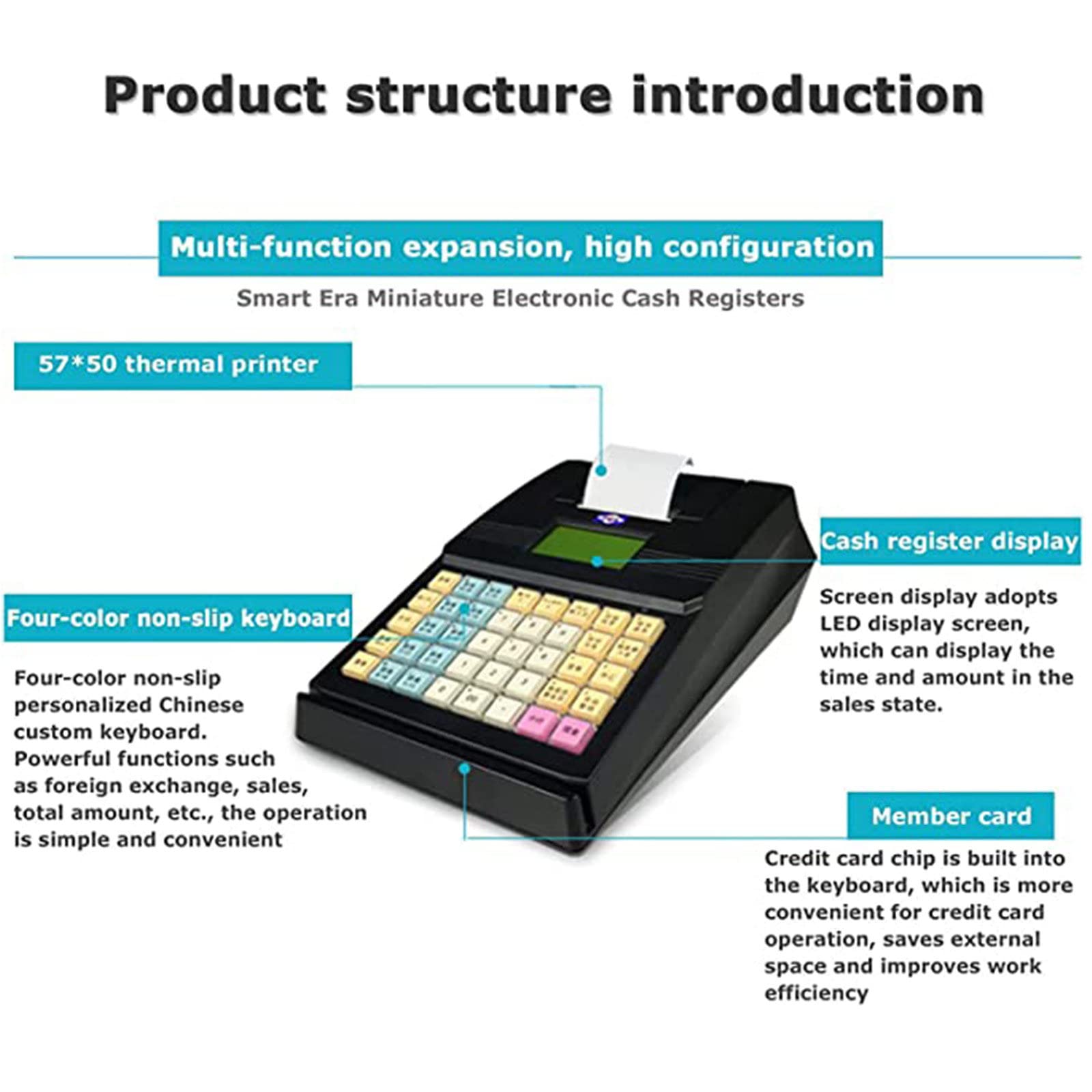 40-Key Electronic Cash Register with Receipt & Journal Printers - 8-Digit LED Display for Small Business, Retail Store, Supermarket & Convenience Shop | Black POS System for Fast Checkout & Inventory Management