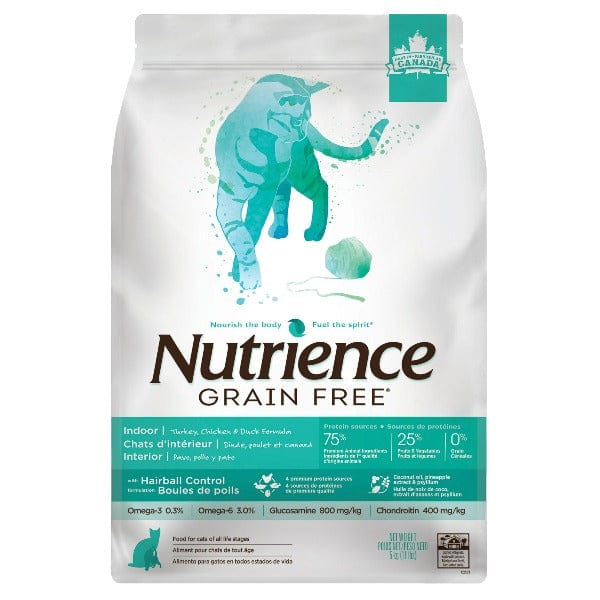 Nutrience Grain Free Turkey, Chicken & Duck Indoor Formula Dry Cat Food for Adult Cats - 5kg Bag - High Protein, Hypoallergenic Recipe for Sensitive Stomachs - Perfect for Indoor Cats with Hairball Control & Weight Management