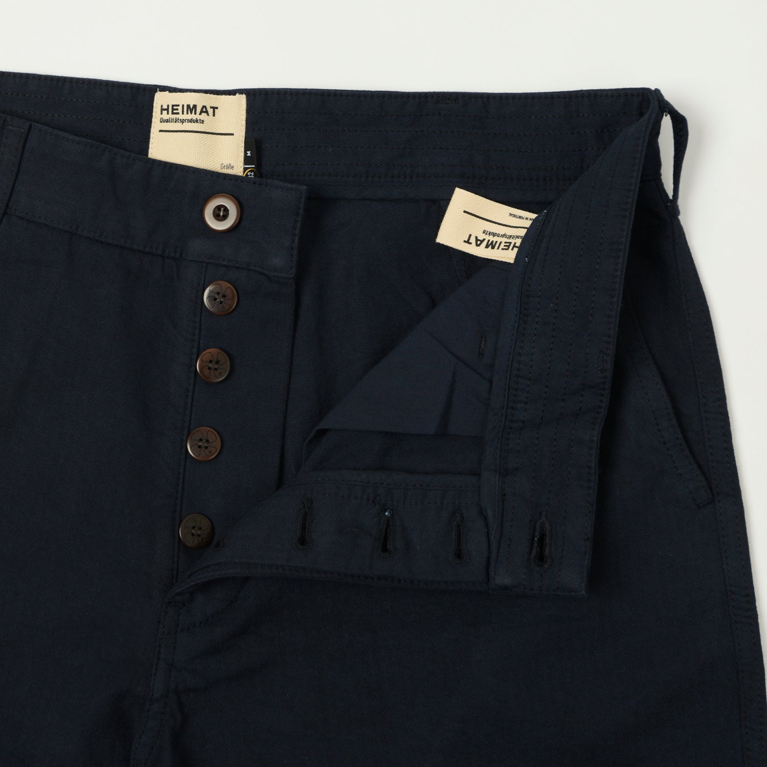 Heimat 'Journey' Herringbone Cotton Chinos for Men - Slim Fit Casual Pants in Ink Blue - Perfect for Office Wear & Smart Casual Outfits