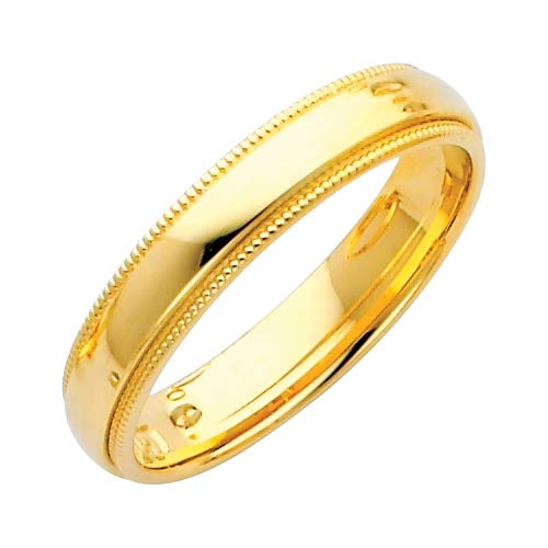 14K Yellow Gold 4mm Milligrain Comfort Fit Wedding Band Ring for Women - Size 4-12 - Elegant Jewelry Gift for Brides, Anniversaries & Special Occasions