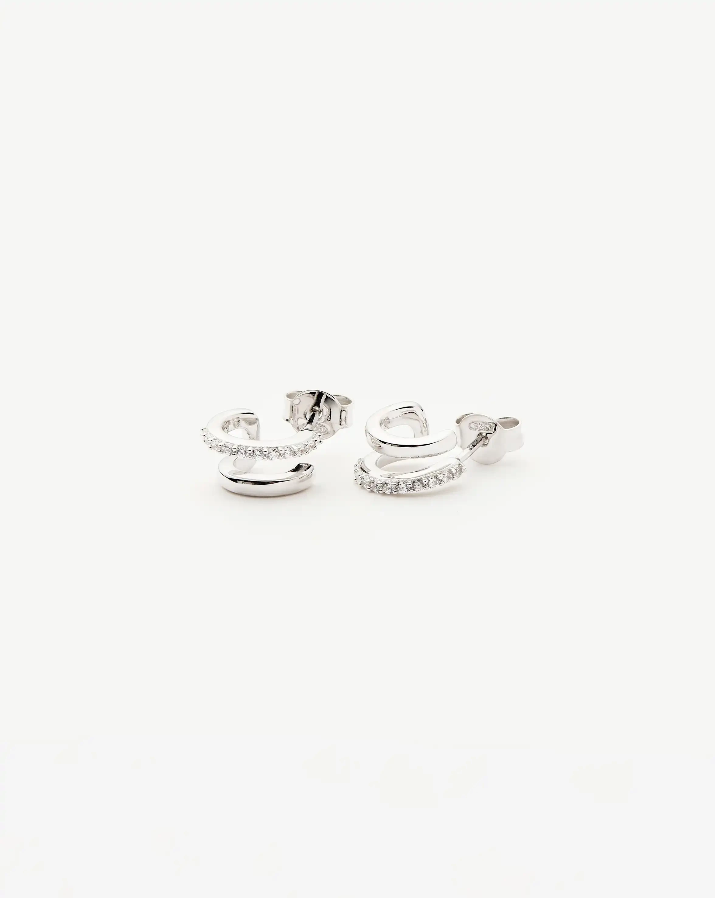 Classic Double Huggies Sterling Silver Earrings with Cubic Zirconia - Elegant Hoop Earrings for Women, Perfect for Everyday Wear & Special Occasions