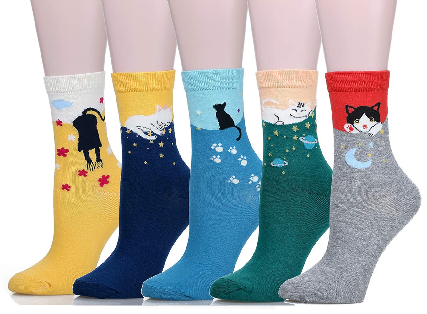 Leotruny Women's Cute Cat Socks - Funny Animal Novelty Crew Socks for Women & Girls (Gift Box Included) - Perfect for Casual Wear, Gifts & Cosplay