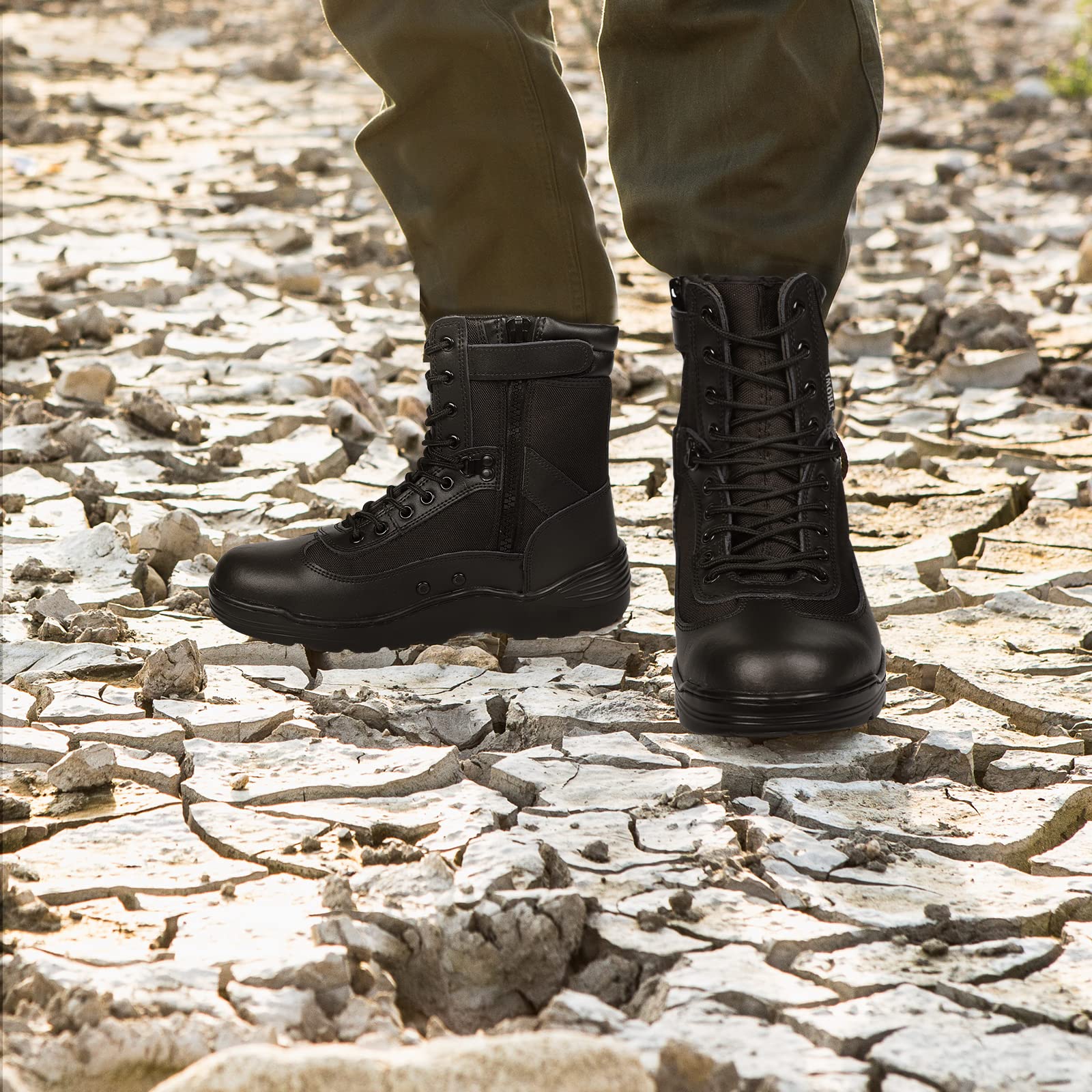 Men's Tactical Military Combat Boots with Side Zipper - Black Army Boots for Outdoor Hiking, Work & Adventure