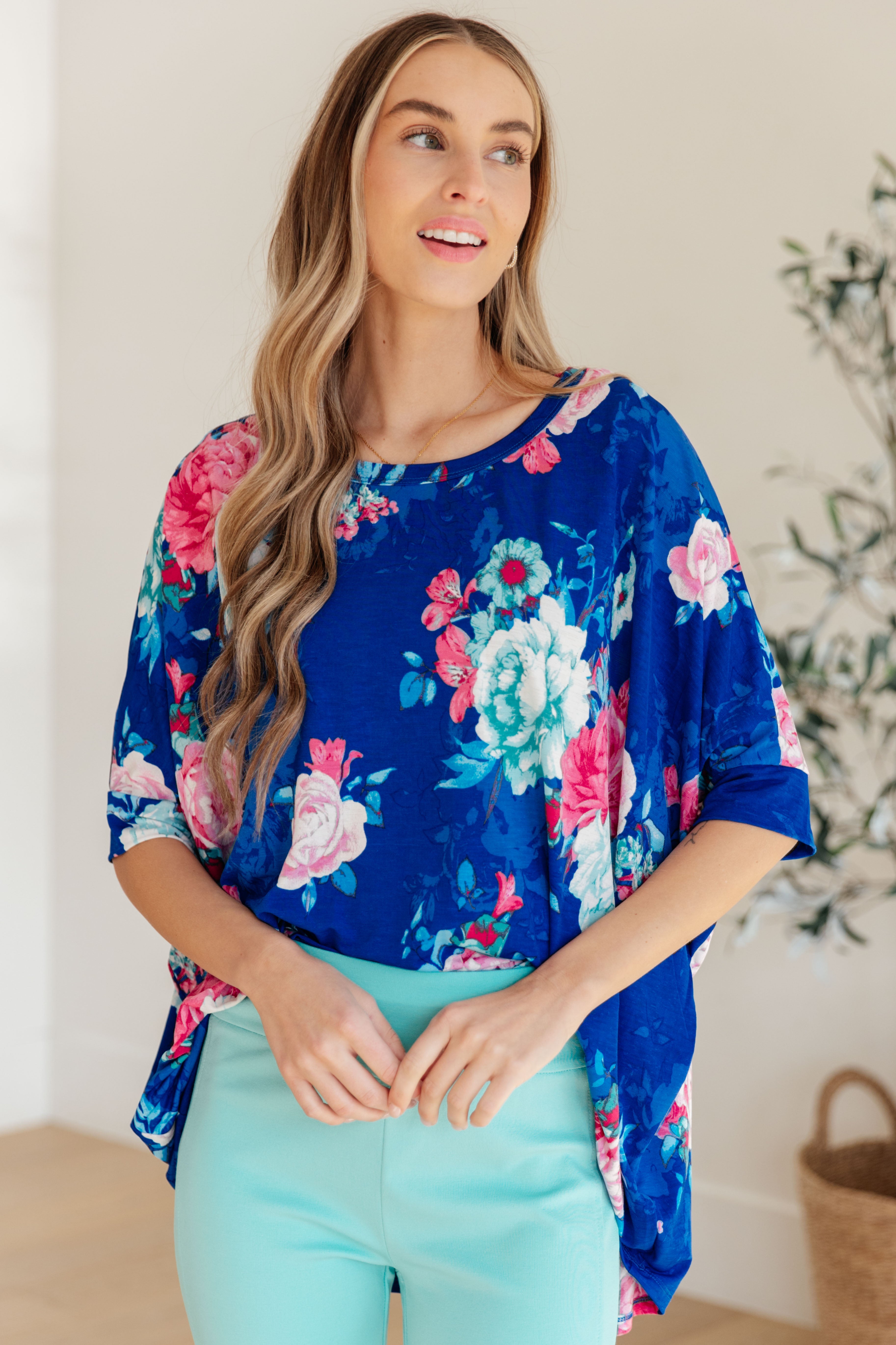 Royal & Pink Floral Essential Blouse for Women - Elegant Casual & Office Wear - Perfect for Work, Dates & Special Occasions