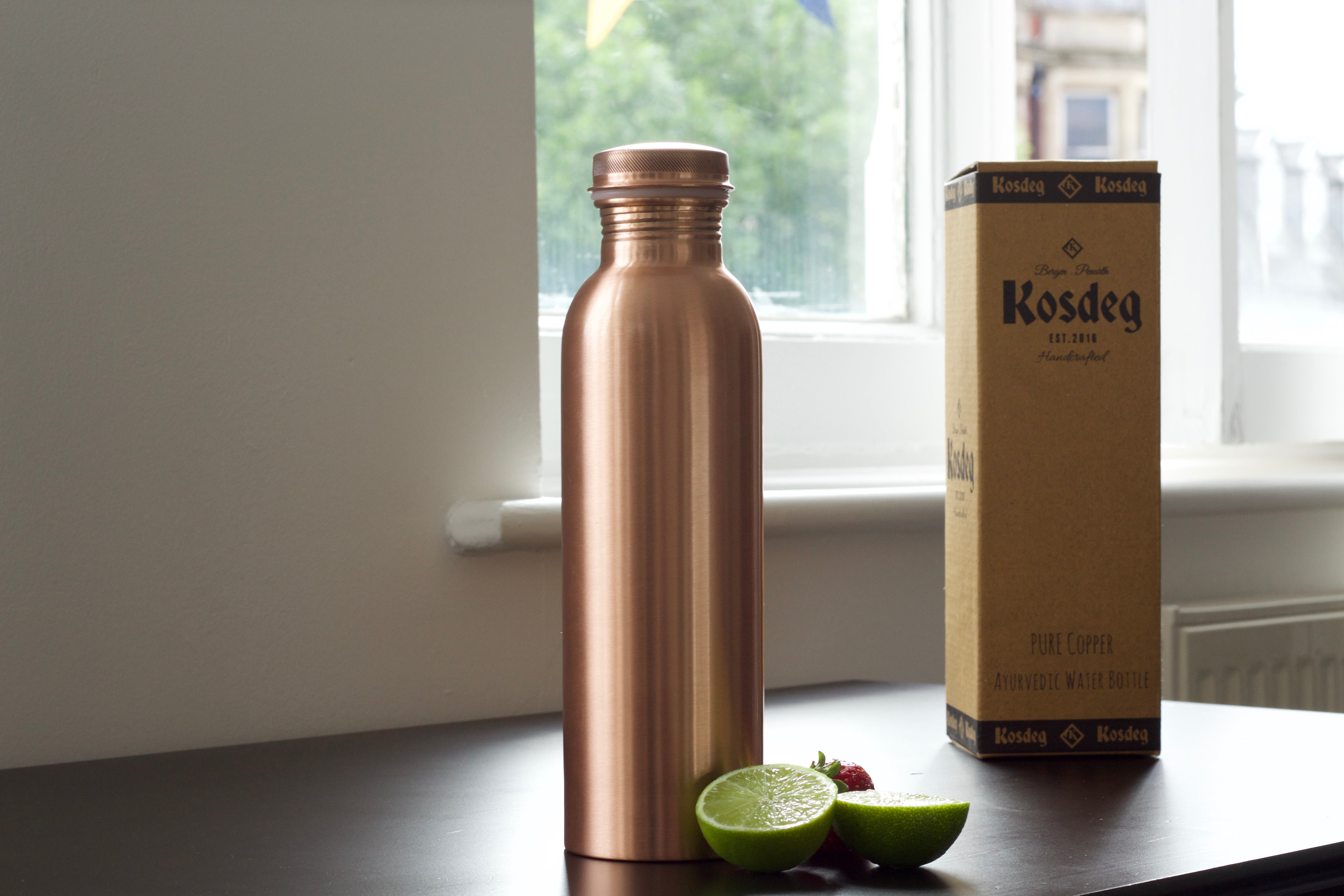 Kosdeg Copper Water Bottle 34oz (1L) - Insulated, Leak-Proof & BPA-Free for Gym, Hiking & Everyday Hydration