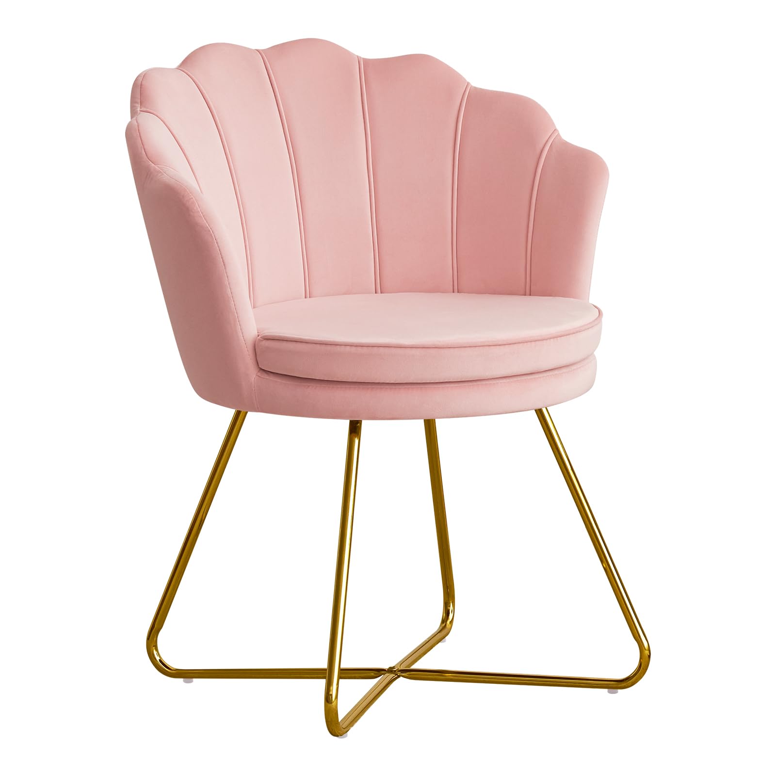Furnimart Velvet Vanity Chair with Back - Pink Criss Cross Accent Chair with Gold Legs for Bedroom, Living Room & Makeup Station | No Wheels Desk Chair for Dressing Table & Home Decor