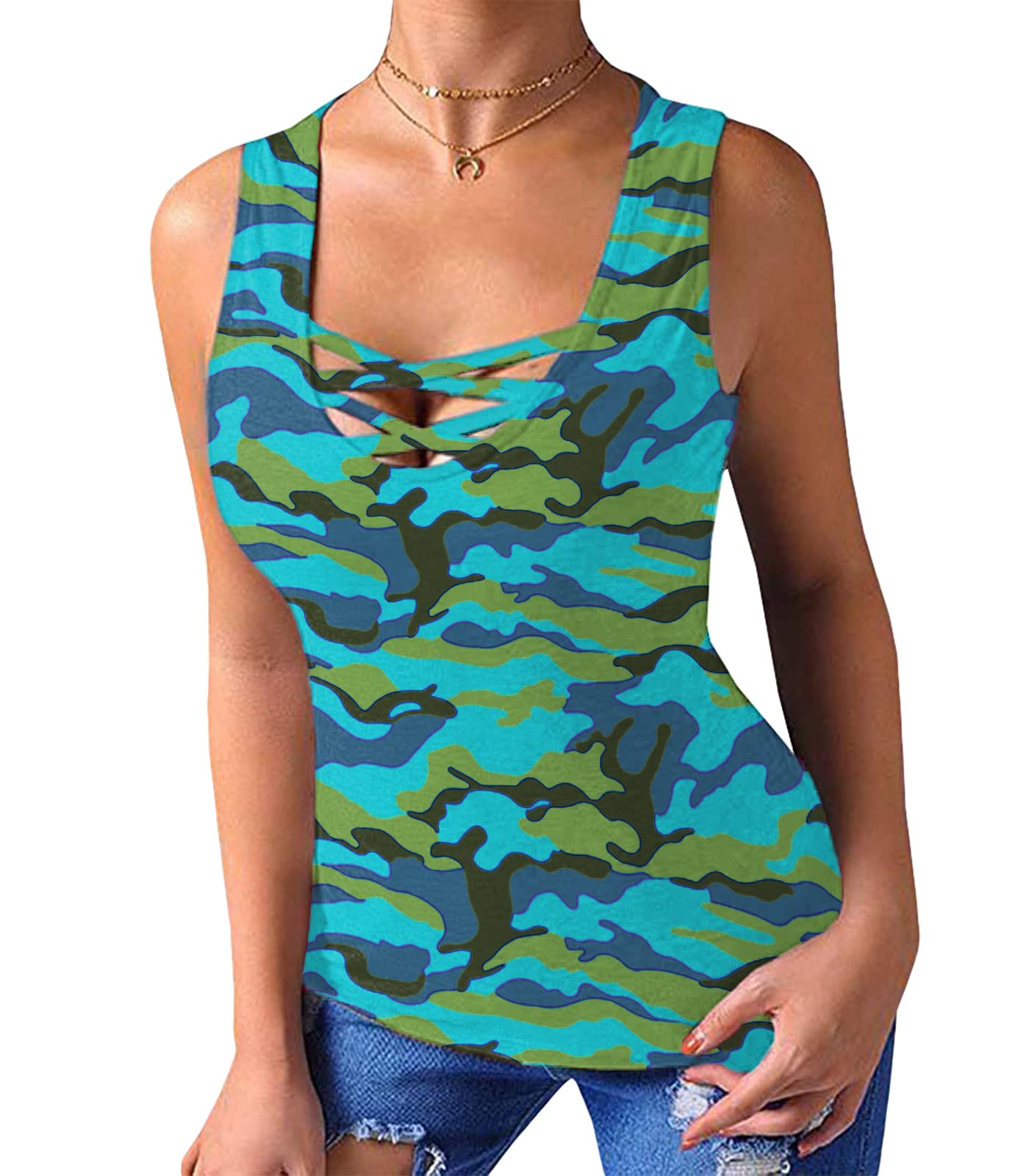 Sarin Mathews Women's Summer Sleeveless Criss Cross Tank Tops - Casual Basic Tee Shirts & Blouses for Beach, Yoga, and Everyday Wear