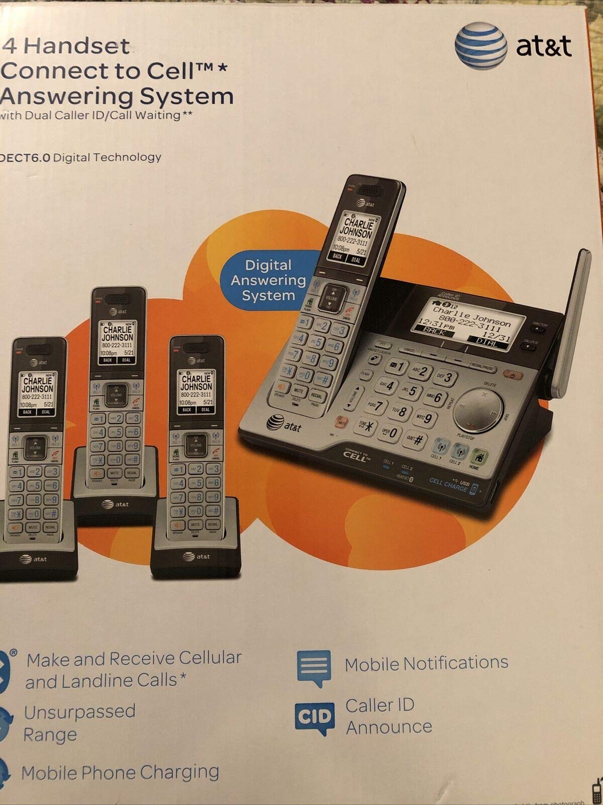 AT&T 4 Handset Cordless Phone with Connect to Cell™ & Answering System - Dual Caller ID, Expandable for Home or Office Use - Ideal for Business & Large Households