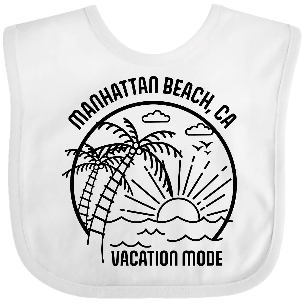 Inktastic Summer Vacation Mode Manhattan Beach California Baby Bib - Soft Cotton Drool Bib for Infants & Toddlers - Perfect for Beach Trips, Travel, and Everyday Use