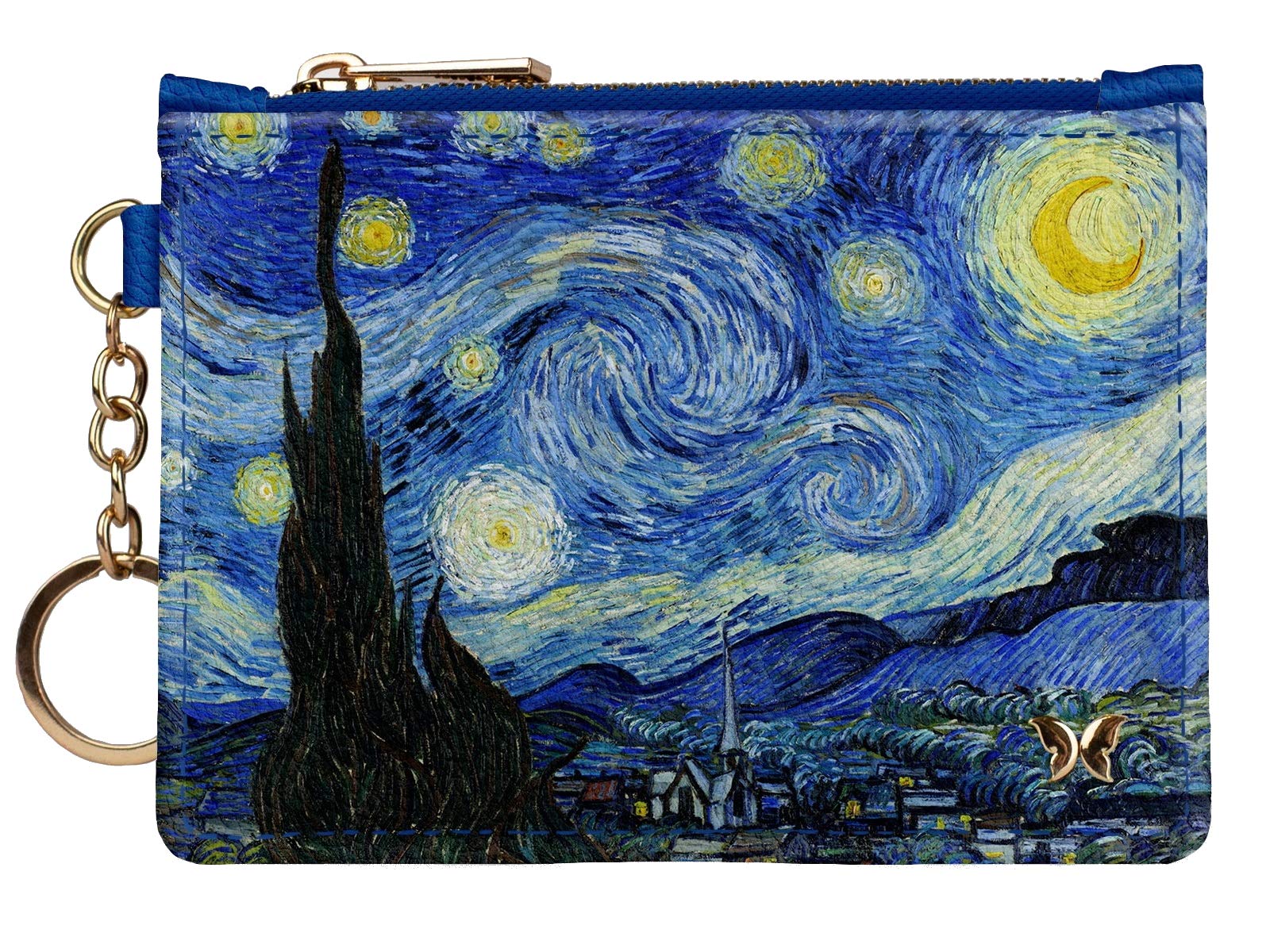 Monarque RFID Blocking Keychain Wallet - Van Gogh Starry Night Design - Slim & Secure Card Holder for Travel, Commuting & Everyday Use
