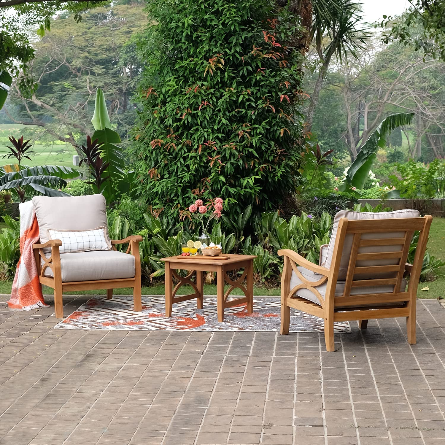 Cambridge Casual Chester Patio Side Table - Natural Teak Wood Outdoor Coffee Table for Garden, Deck, Poolside & Patio Furniture