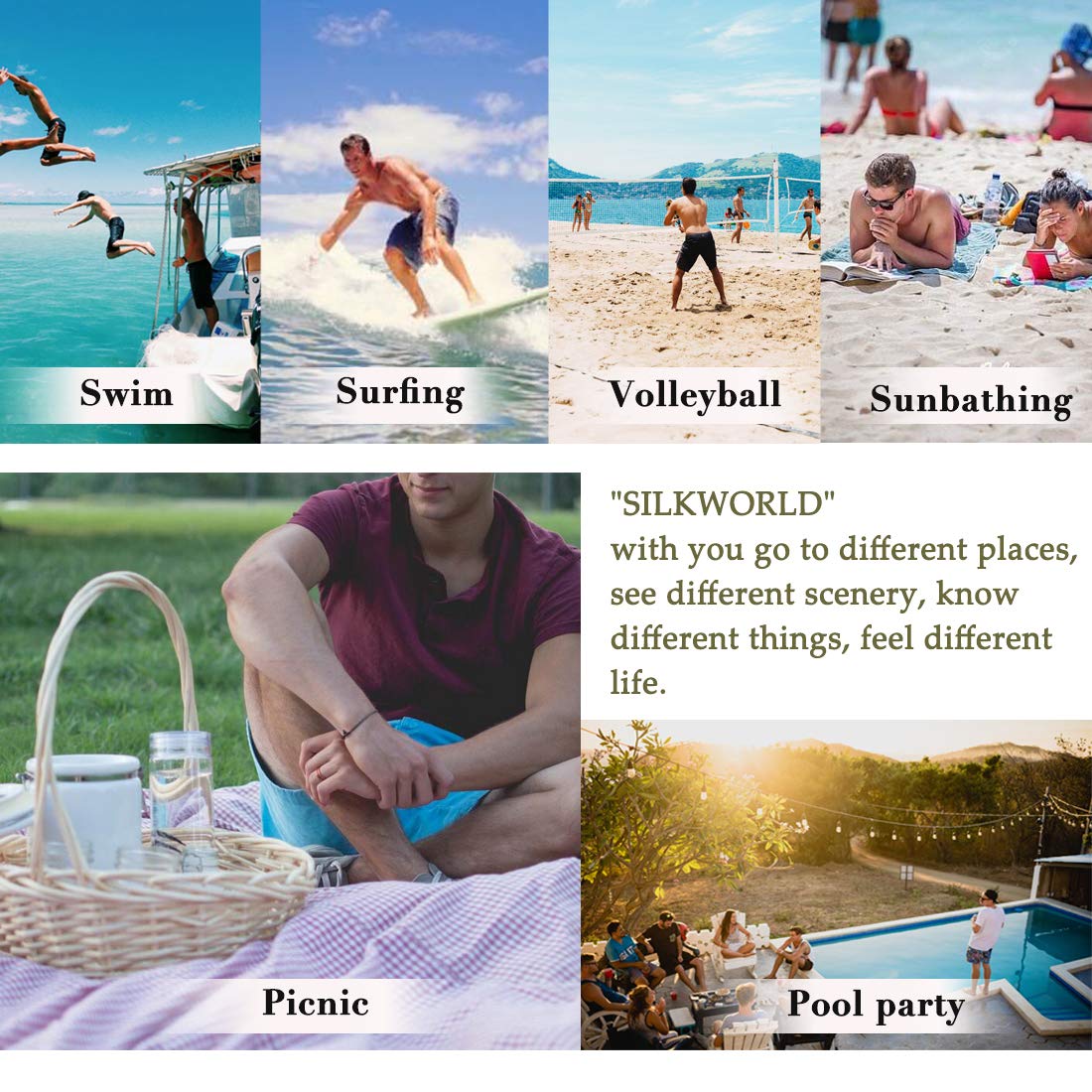 **SILKWORLD Men's Quick Dry Swim Trunks with Pockets - Comfortable Beach & Pool Shorts for Swimming, Surfing & Vacation**