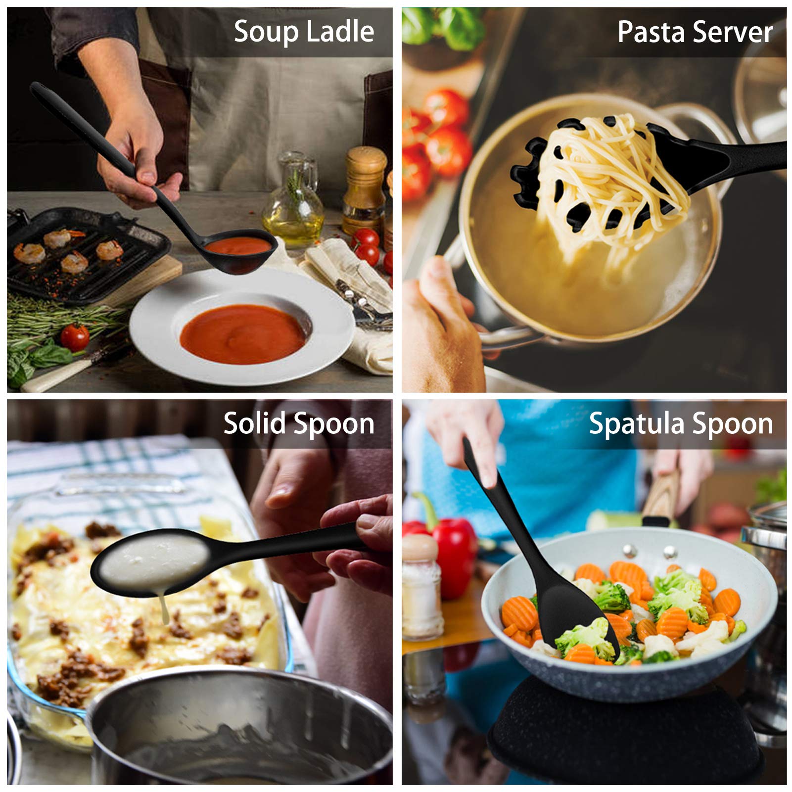Homikit 12-Piece Silicone Kitchen Utensil Set with Holder - Heat Resistant Cooking Tools Including Spoon, Turner, Spatula, Ladle & Tongs for Non-Stick Cookware - Perfect for Baking, Frying & Everyday Cooking (Black)