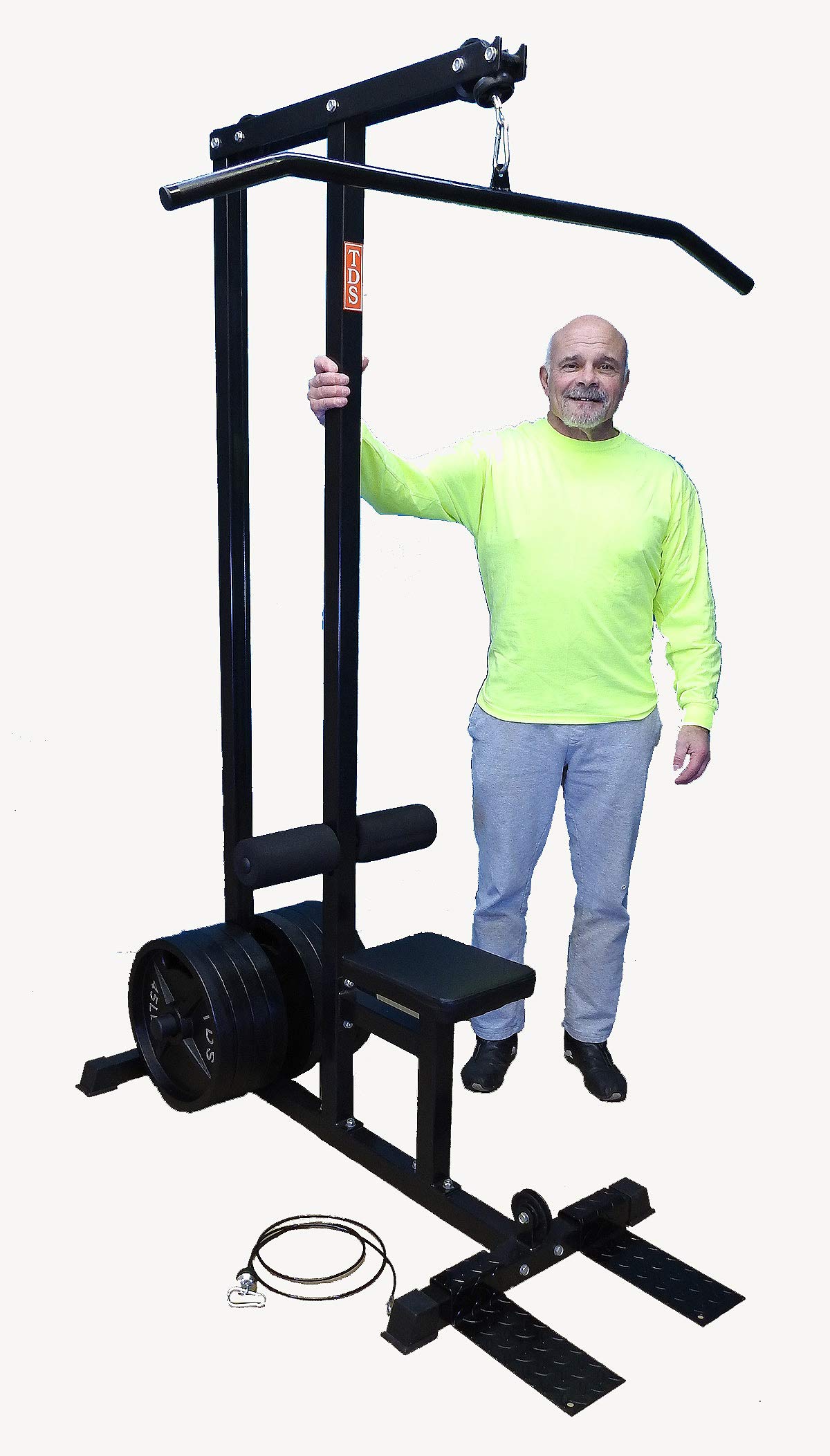 600lb Capacity LAT/Row Machine for Standard Weight Plates - Deluxe Padded Seat & Foam Knee Holders - Perfect for Home Gym Strength Training & Full-Body Workouts