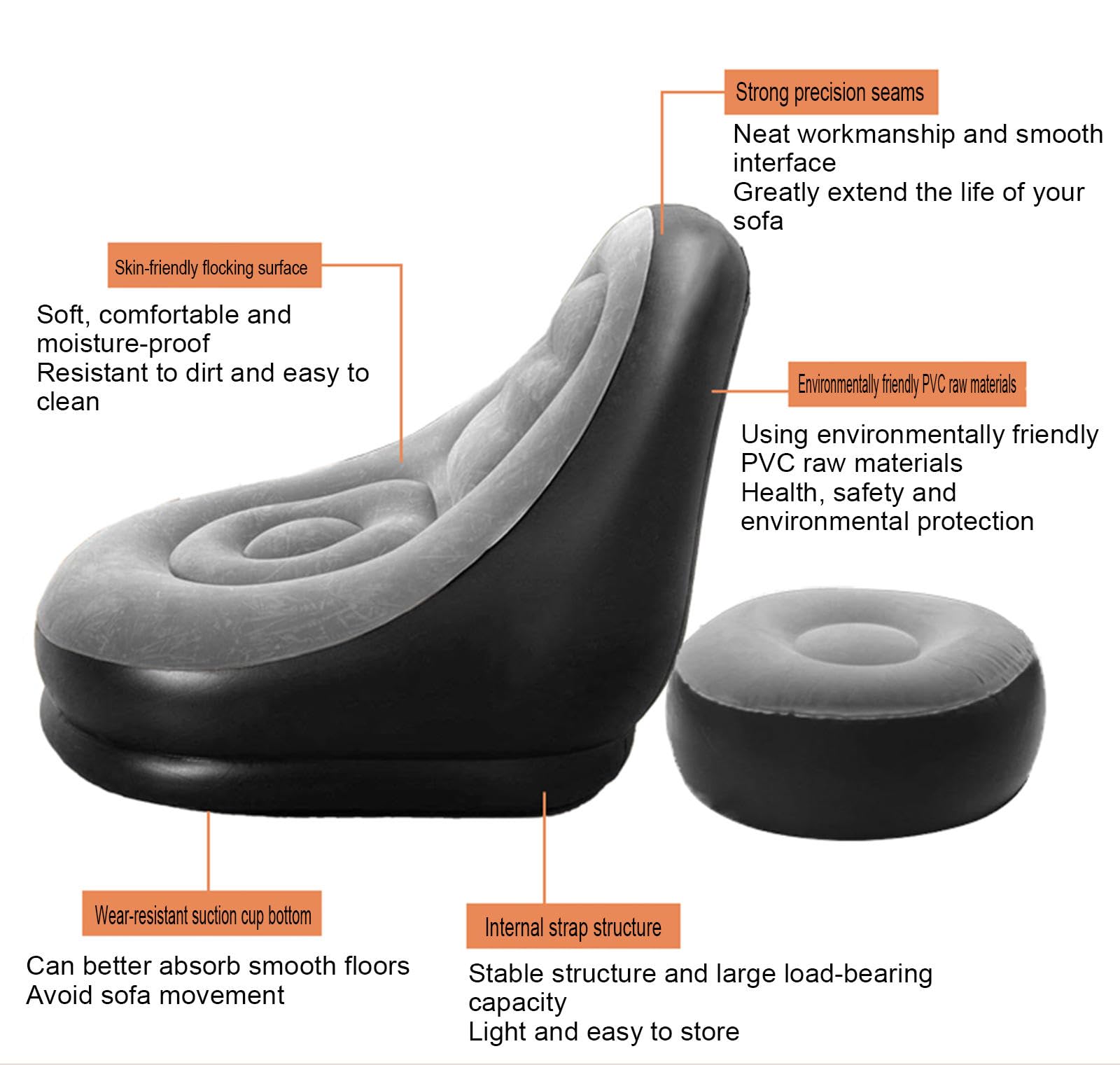 Inflatable Single Sofa - Portable Folding Lounge Chair for Living Room, Bedroom, Balcony & Garden | Perfect for Relaxing, Napping & Outdoor Lounging