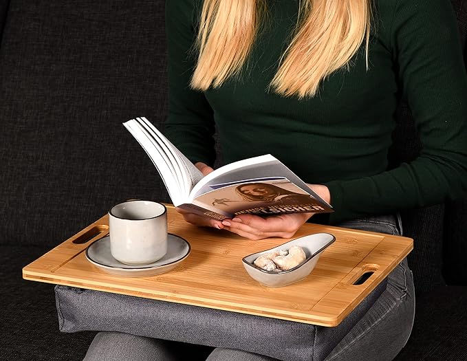 Ergonomic Bamboo Laptop Tray with Comfort Cushion - Portable Desk for Bed, Sofa & Floor Use - Perfect for Work, Study & Relaxation at Home or Office