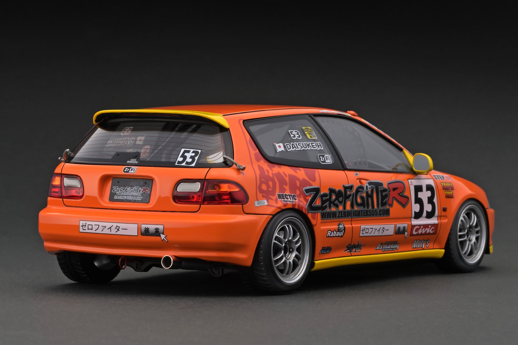 1:18 Scale Honda Civic EG6 ZERO FIGHTER Orange Diecast Model Car with B16A Engine - Collectible Display for Car Enthusiasts & Perfect Gift for Honda Fans