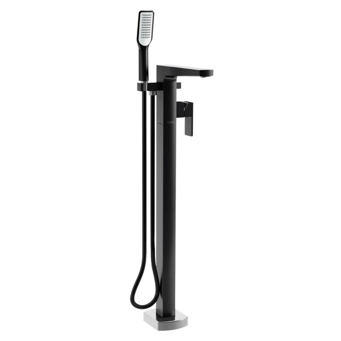 Kalia Grafik Freestanding Tub Faucet with Hand Shower - Black & Chrome Mix - Modern Bathroom Fixture for Luxury Bathtub & Shower Experience