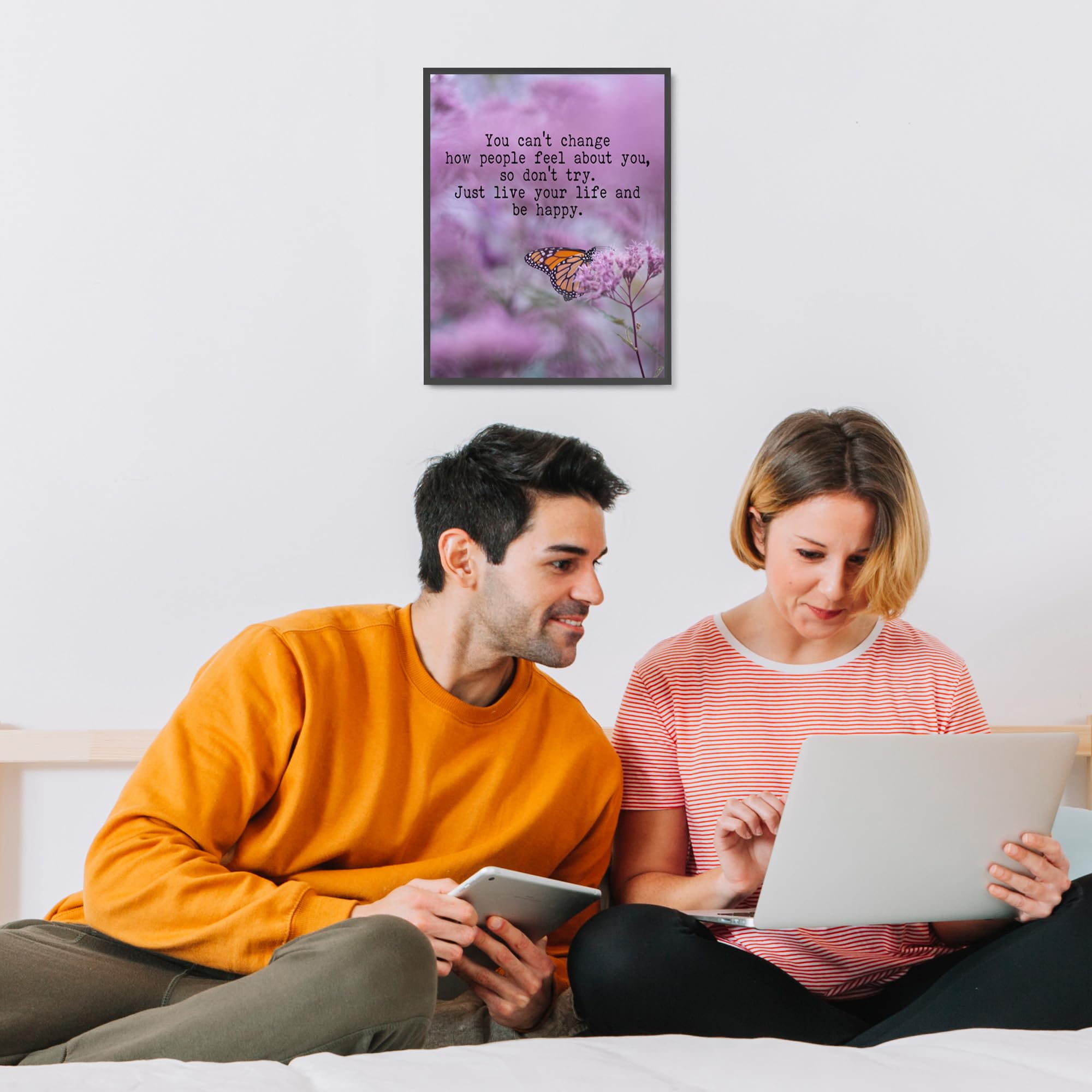 Butterfly Inspirational Wall Art Print - 'Live Your Life & Be Happy' Motivational Quote for Home, Office & Cubicle Decor | Positive Affirmation Unframed Poster (8x10) | Perfect for Living Room, Bedroom or Workspace Inspiration