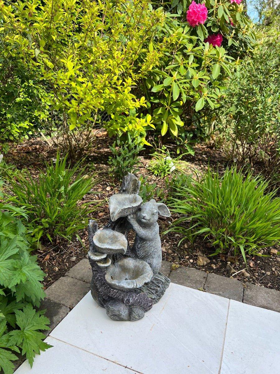 Solar Powered Rabbit Waterfall with 3 LED Water Bowls - 46x32x26 Inch Outdoor Pet Drinking Fountain for Rabbits, Birds & Small Animals - Perfect for Garden, Yard & Patio Use