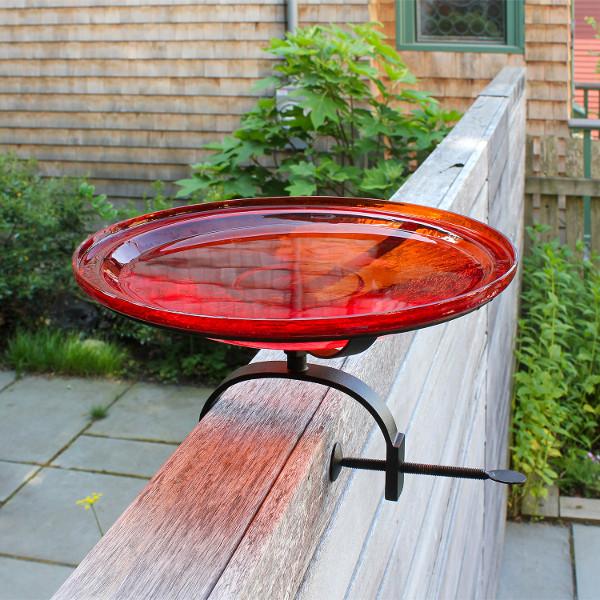 Red Crackle Glass Birdbath Bowl - Durable Outdoor Garden Decor for Birds - Perfect for Backyard, Patio & Wildlife Habitat