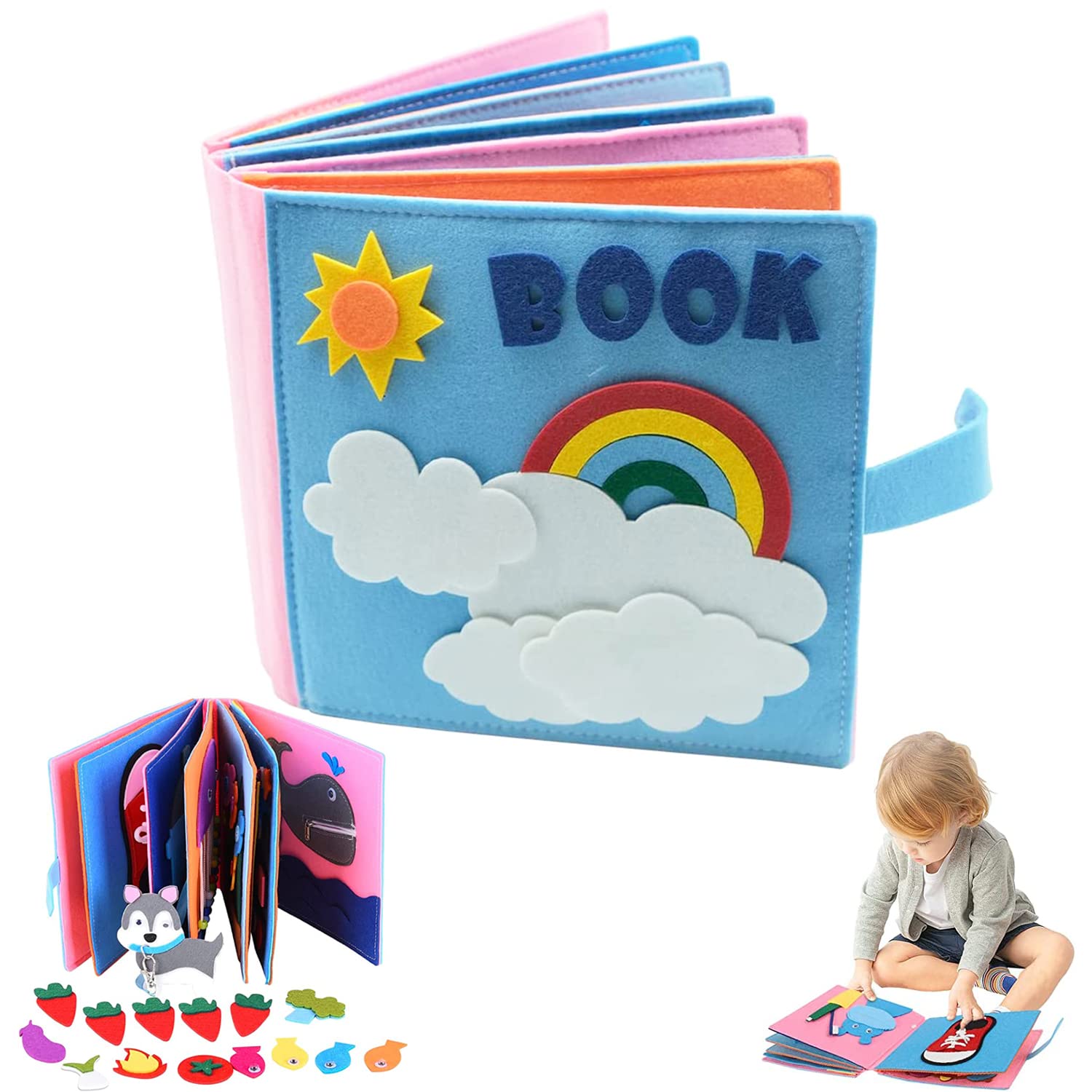 HIQE-FL Montessori Quiet Book - 3D Felt Sensory Busy Book for Toddlers | Educational Learning Toy for Life Skills Development | Perfect for Travel, Preschool & Quiet Time Activities